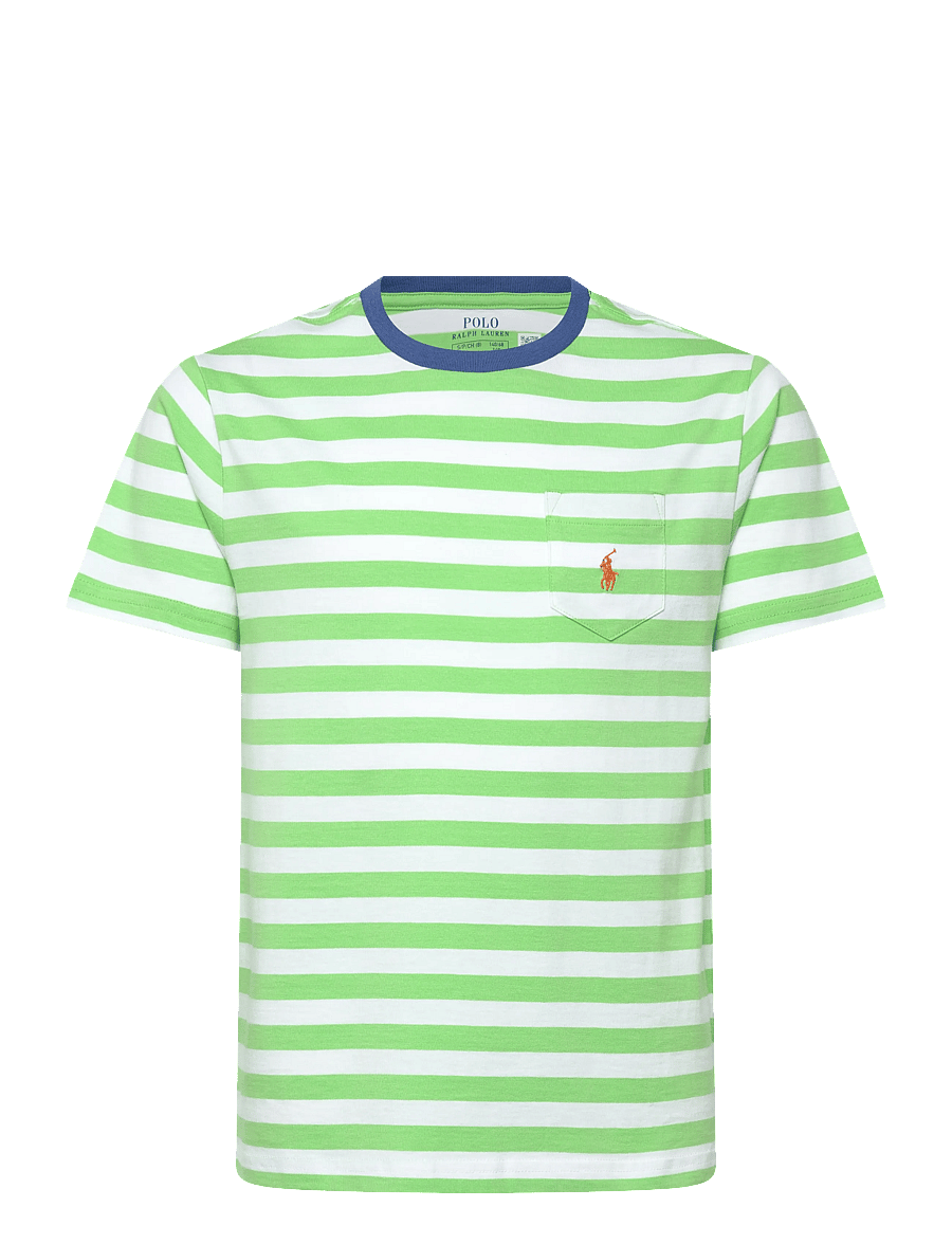 Ralph Lauren Kids - Striped Cotton Jersey Pocket Tee - kurzärmelige - collection lime/w - 1