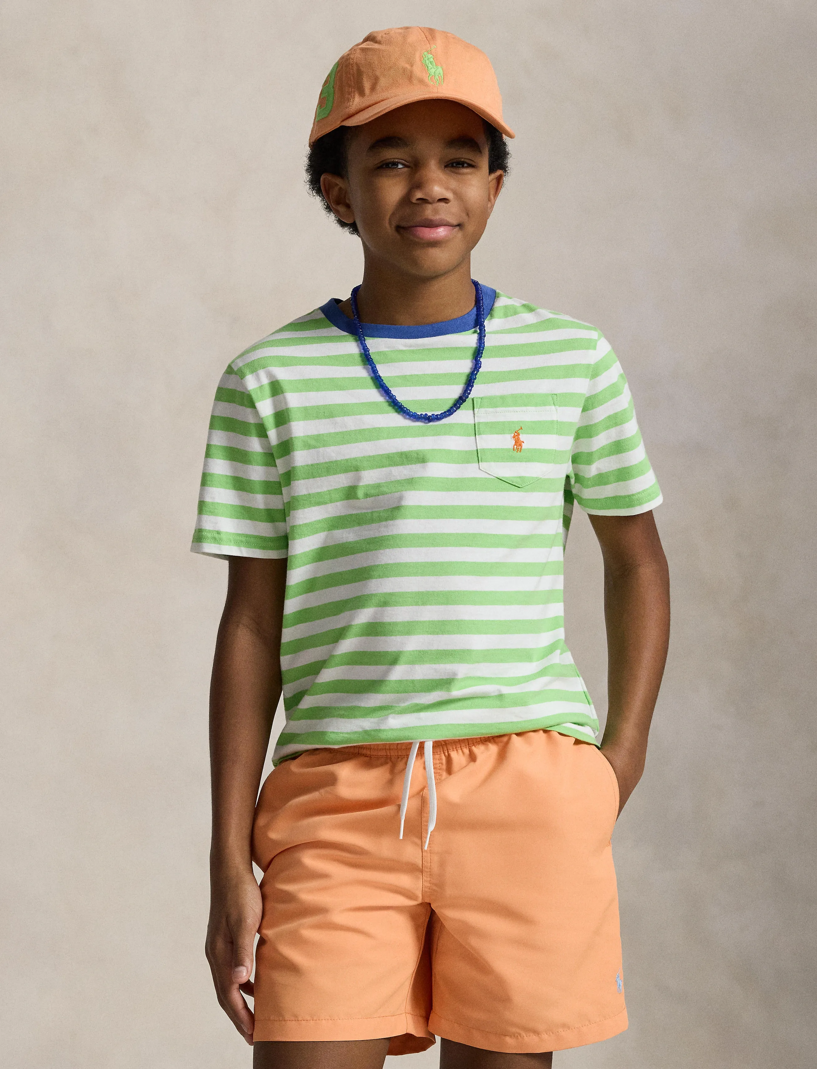 Ralph Lauren Kids - Striped Cotton Jersey Pocket Tee - kurzärmelige - collection lime/w - 3