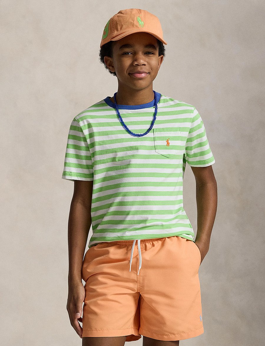 Ralph Lauren Kids - Striped Cotton Jersey Pocket Tee - kurzärmelige - collection lime/w - 3