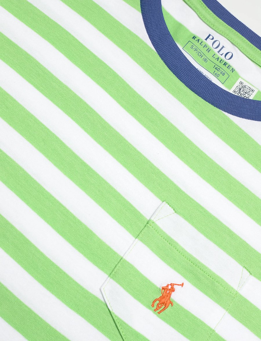 Ralph Lauren Kids - Striped Cotton Jersey Pocket Tee - kurzärmelige - collection lime/w - 5