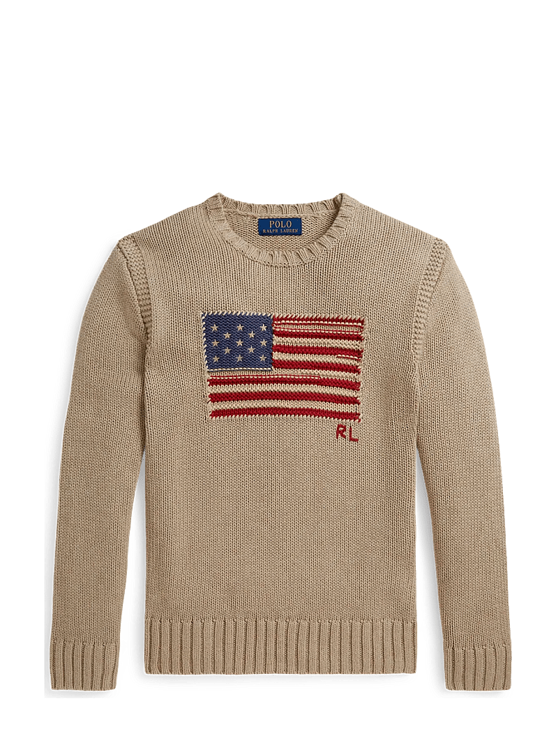 Ralph Lauren Kids - Contrast-Trim Iconic Flag Sweater - trøjer - oatmeal multi - 0