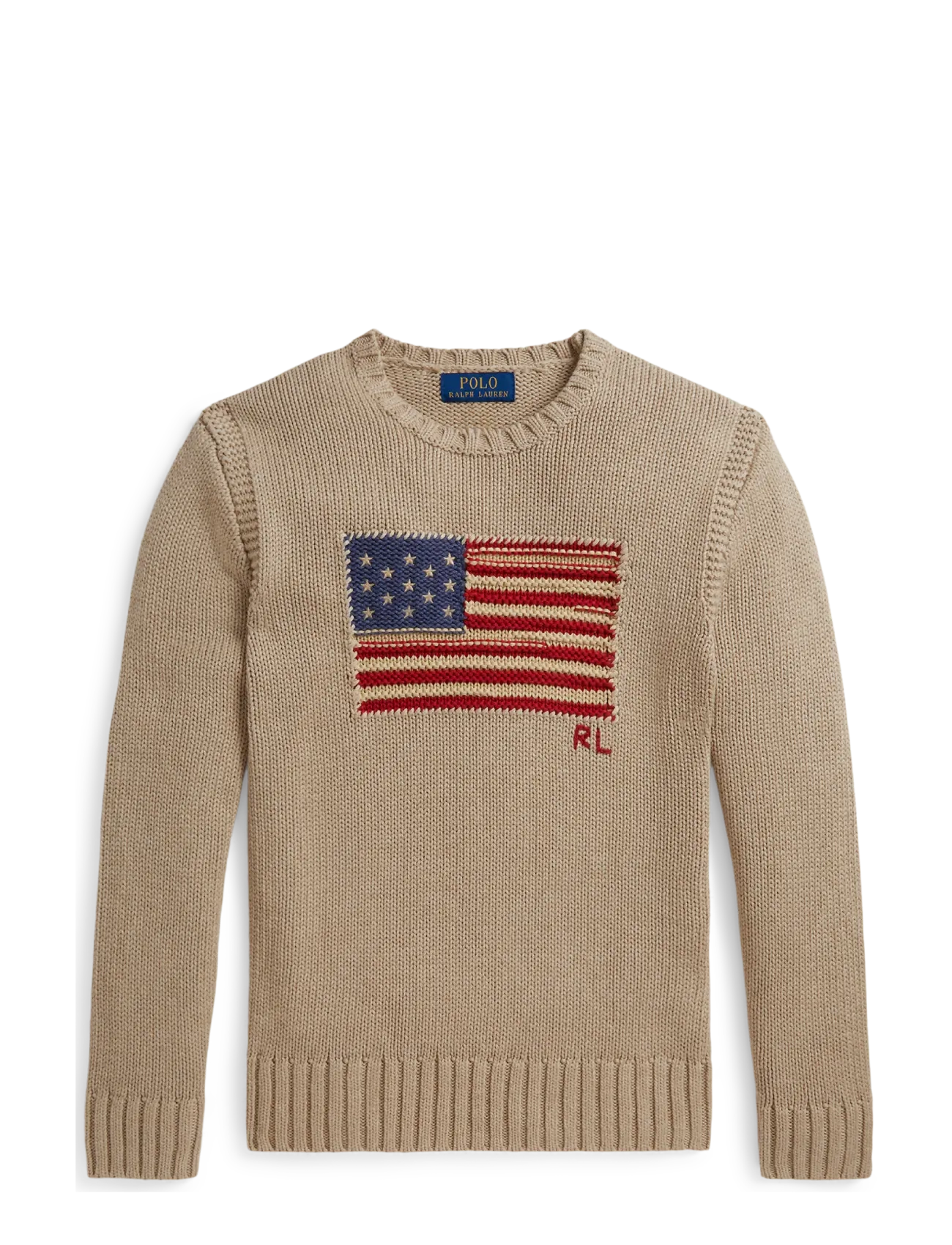 Ralph Lauren Kids Contrast-Trim Iconic Flag Sweater - Trøjer - OATMEAL MULTI / beige