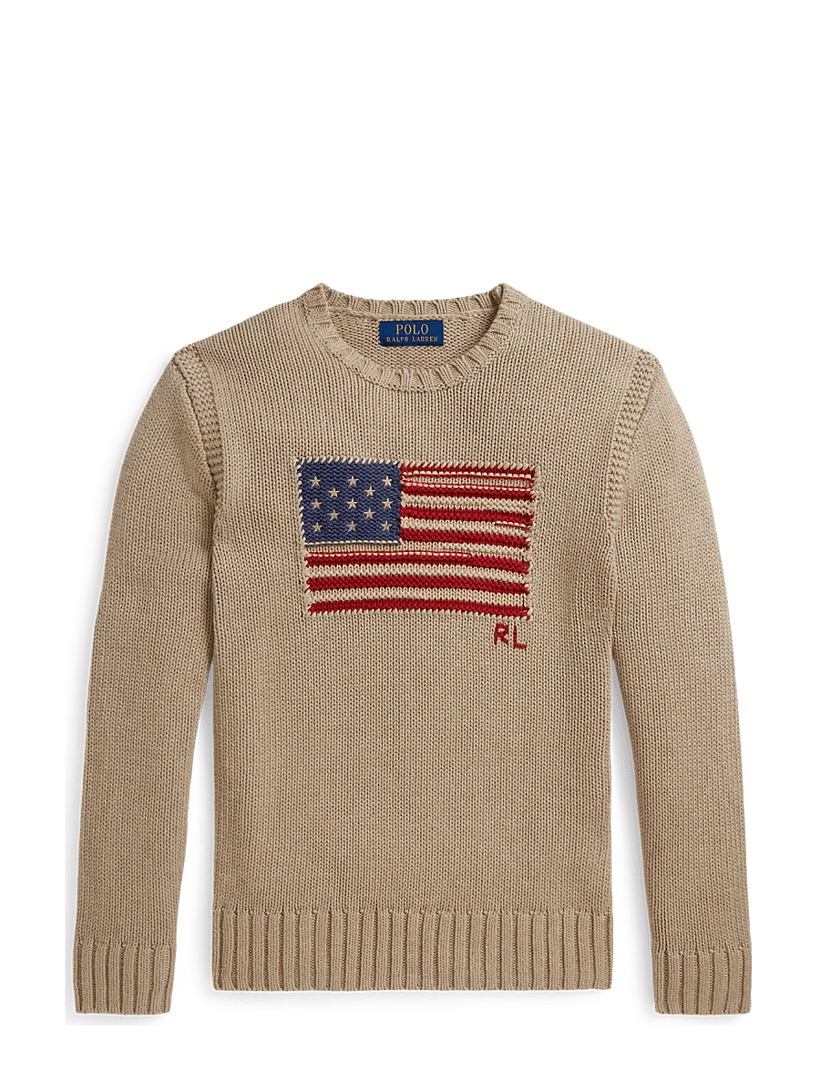 Ralph Lauren Kids - Contrast-Trim Iconic Flag Sweater - džemprid - oatmeal multi - 0