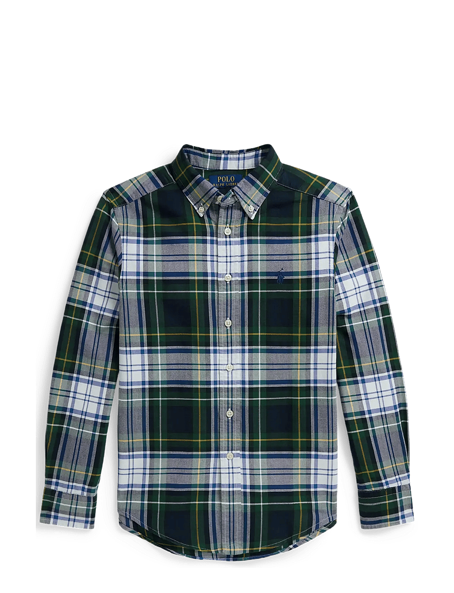 Ralph Lauren Kids - Plaid Cotton Oxford Shirt - langärmlige hemden - #b5535 white gree - 1