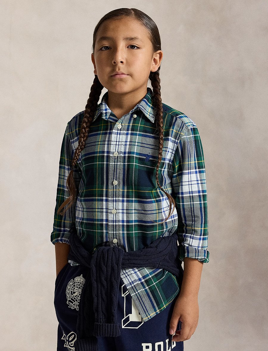 Ralph Lauren Kids - Plaid Cotton Oxford Shirt - langärmlige hemden - #b5535 white gree - 0