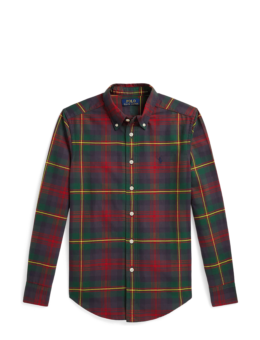 Ralph Lauren Kids - Plaid Cotton Oxford Shirt - langärmlige hemden - #b6172 green red - 1