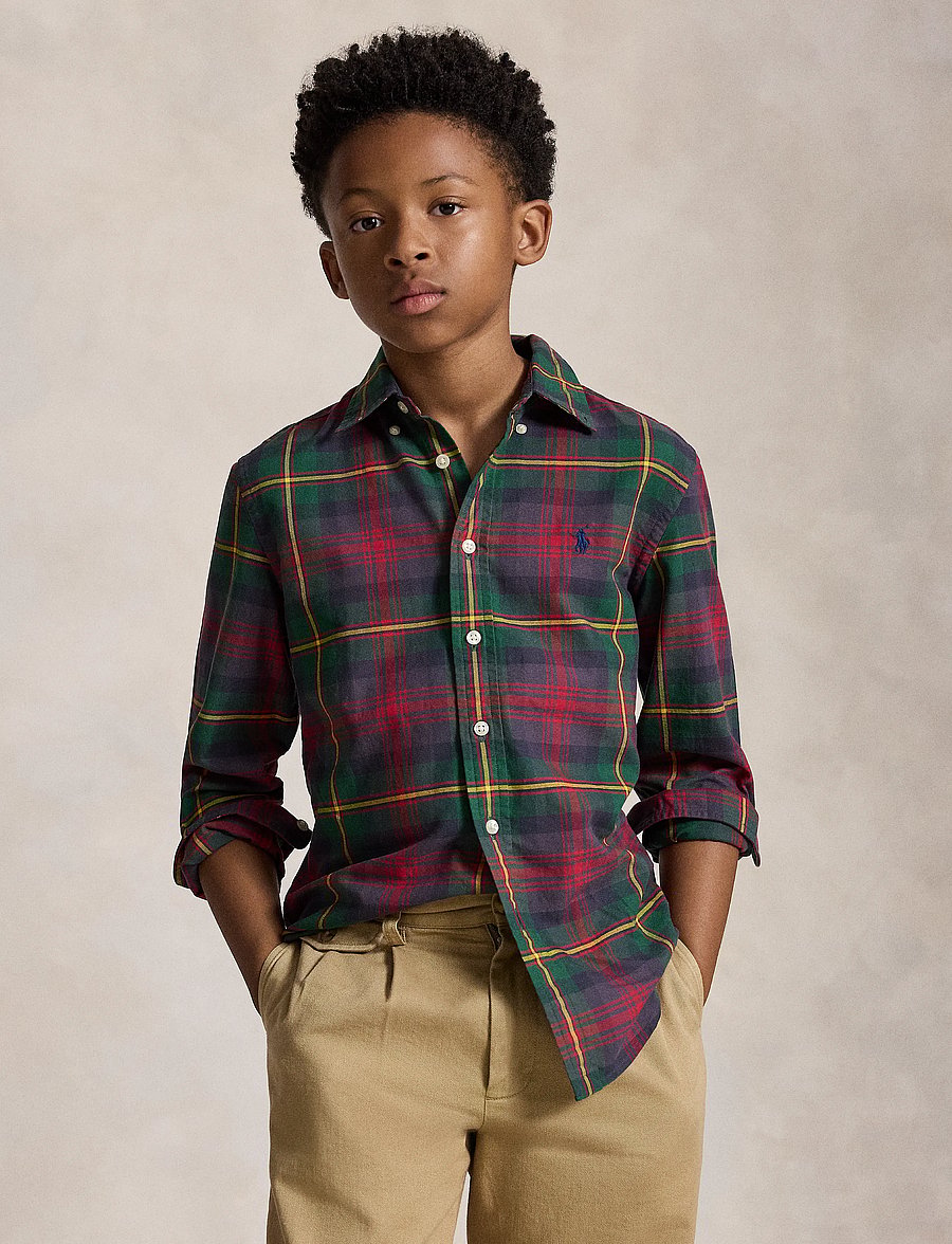 Ralph Lauren Kids - Plaid Cotton Oxford Shirt - langärmlige hemden - #b6172 green red - 0