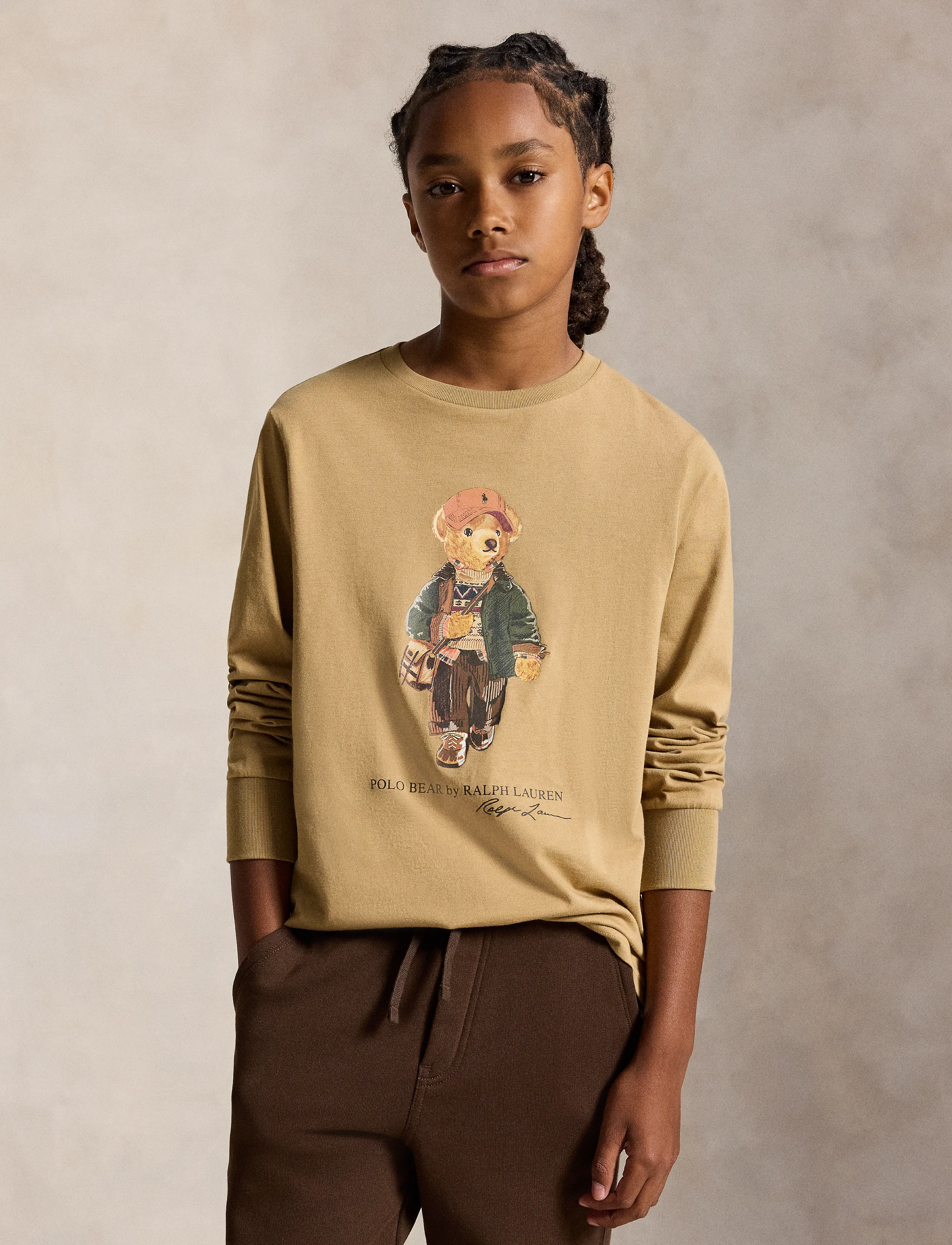 Ralph Lauren Kids Polo Bear Cotton Jersey Tee - Langärmelig - CAMEL / brown