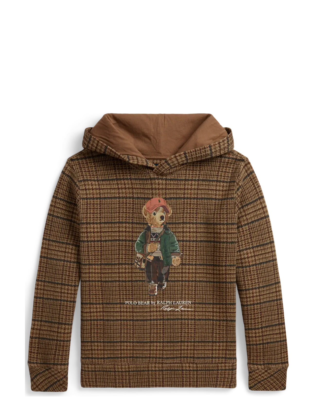 Ralph Lauren Kids Polo Bear Tweed-Print Hoodie, S, Brown, Sweatshirts & Hættetrøjer > Hættetrøjer, Børn