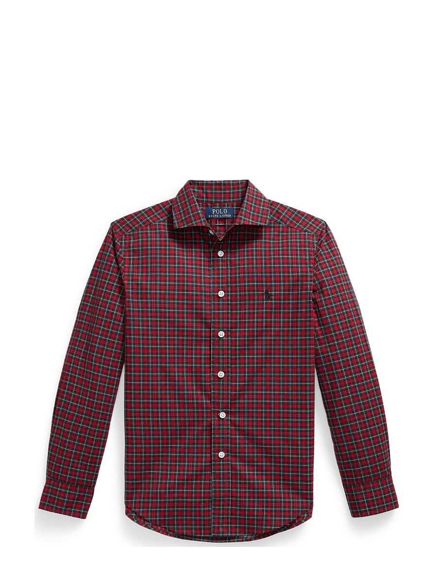Ralph Lauren Kids - Plaid Cotton Poplin Shirt - langärmlige hemden - #b7457 red green - 0