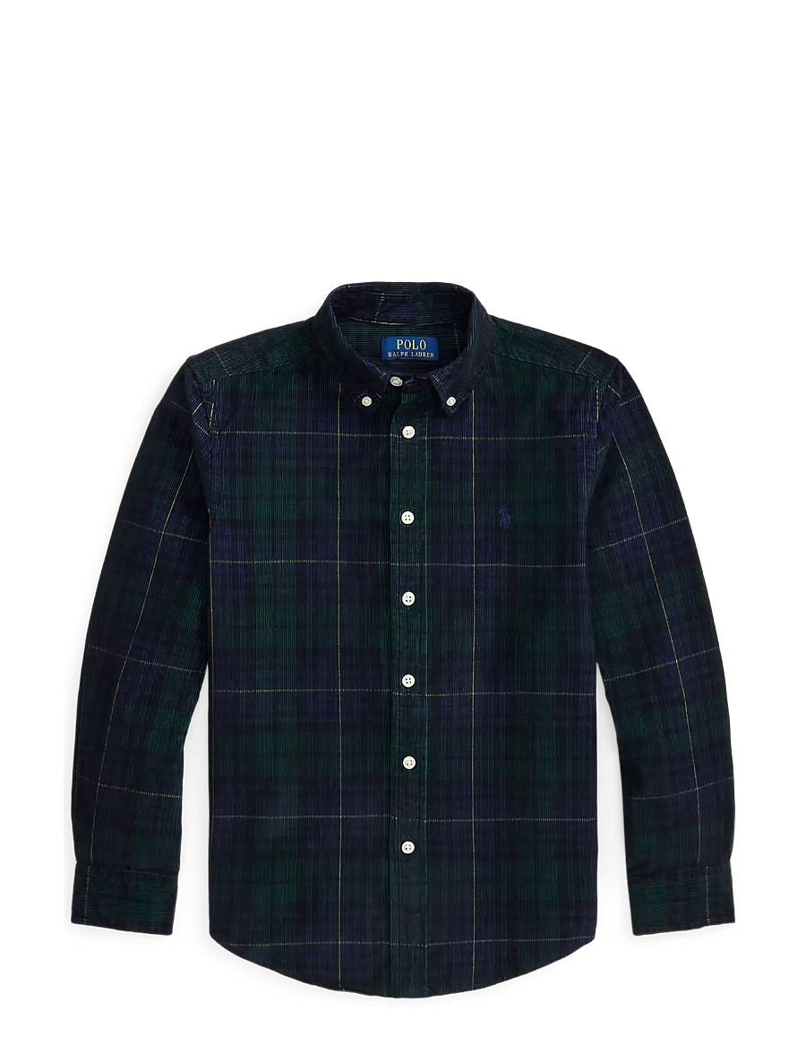 Ralph Lauren Kids - Plaid Cotton Corduroy Shirt - langærmede skjorter - #b7452 navy gold - 1