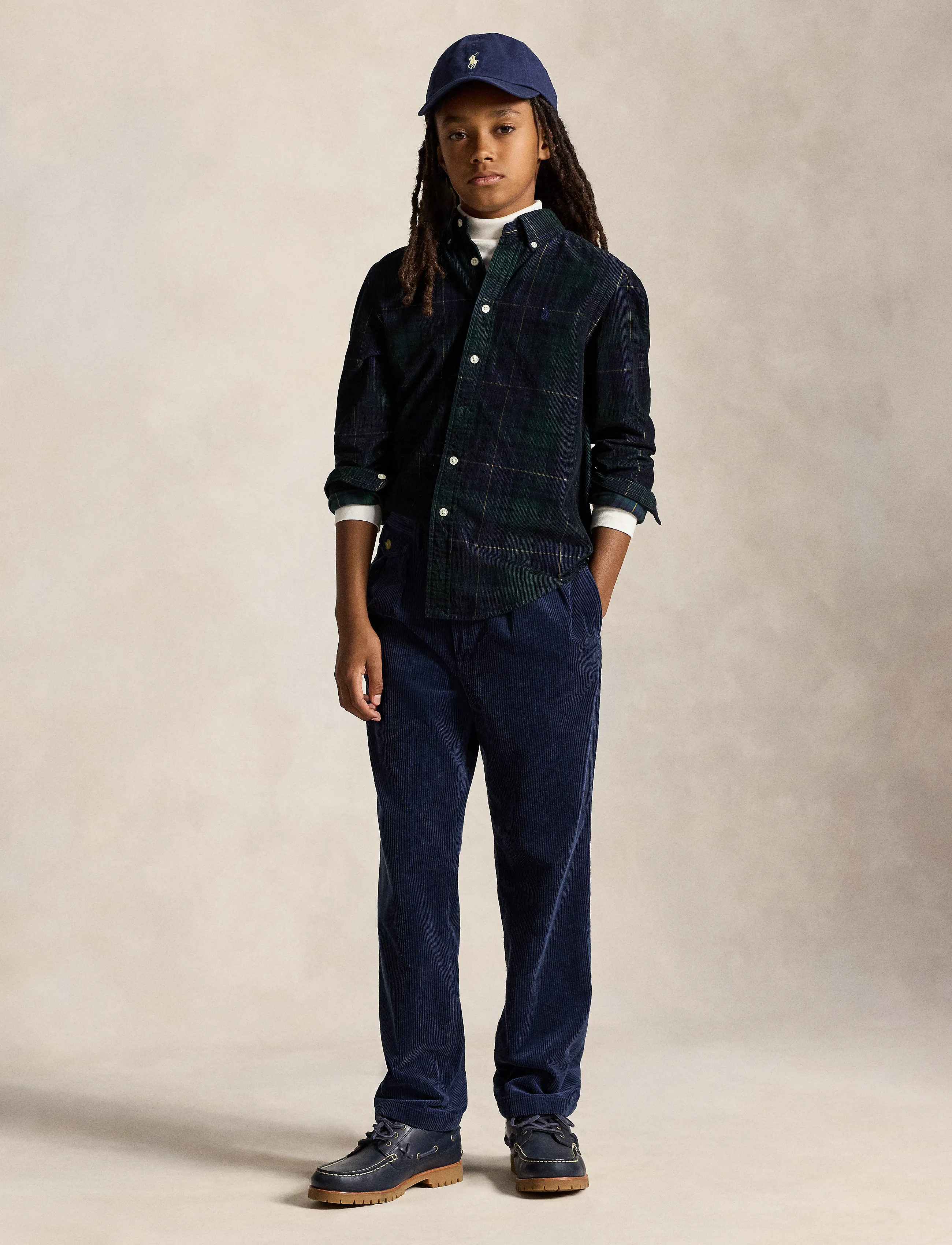 Ralph Lauren Kids - Plaid Cotton Corduroy Shirt - #b7452 navy gold - 3