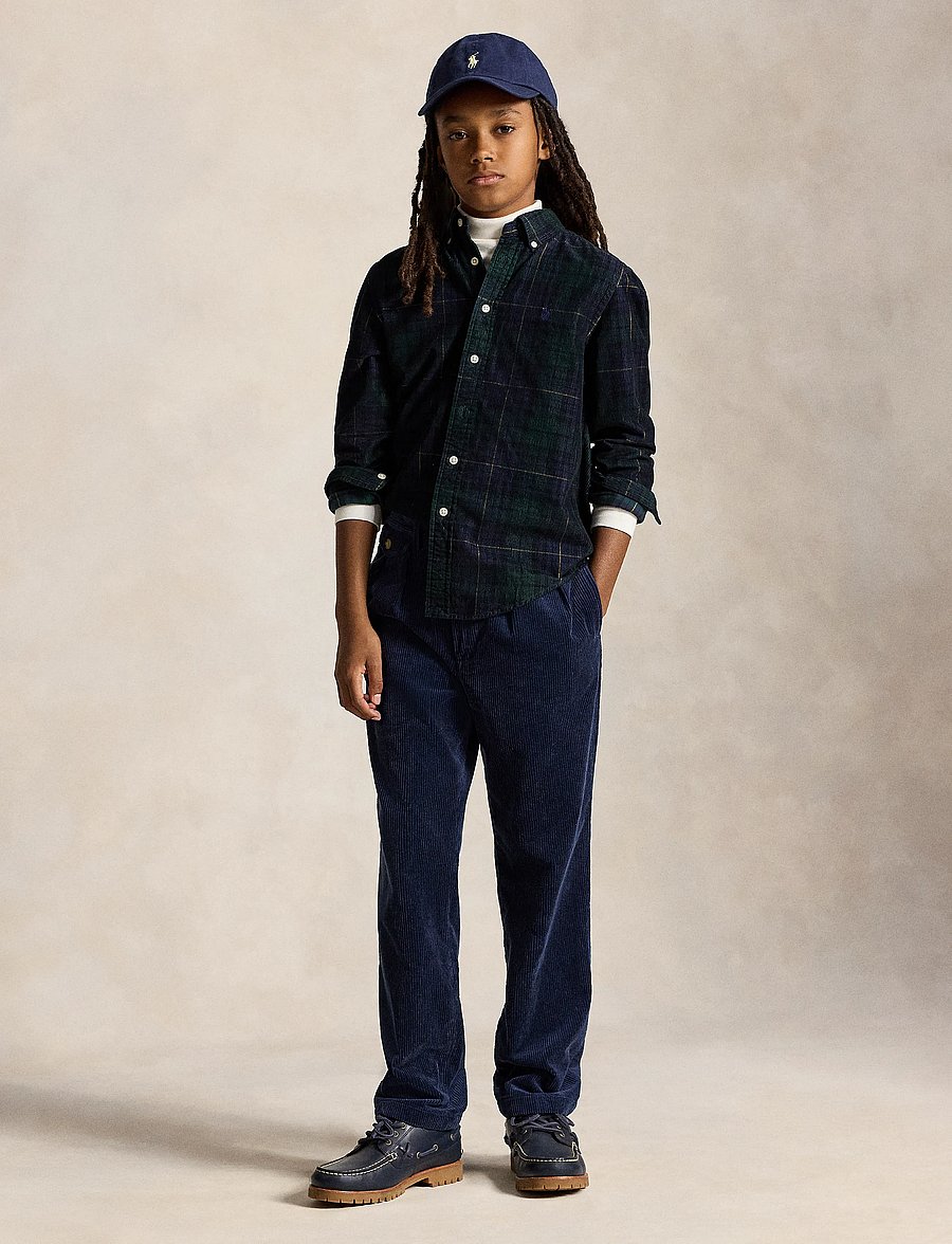 Ralph Lauren Kids - Plaid Cotton Corduroy Shirt - langærmede skjorter - #b7452 navy gold - 3