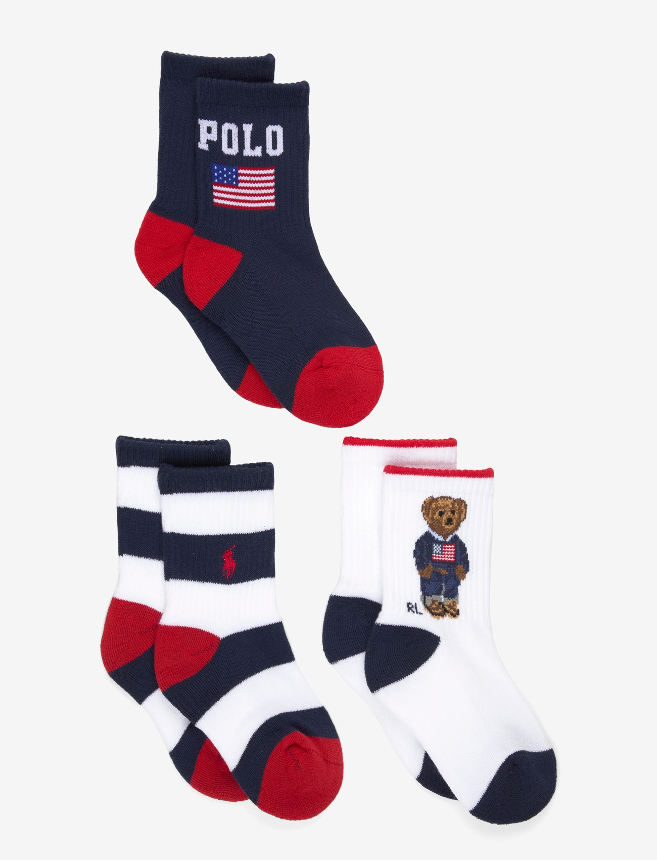 Ralph Lauren Kids - REPREVE-AMERICANA BEAR 3PK - red/nv/wht,nv/rl - 0