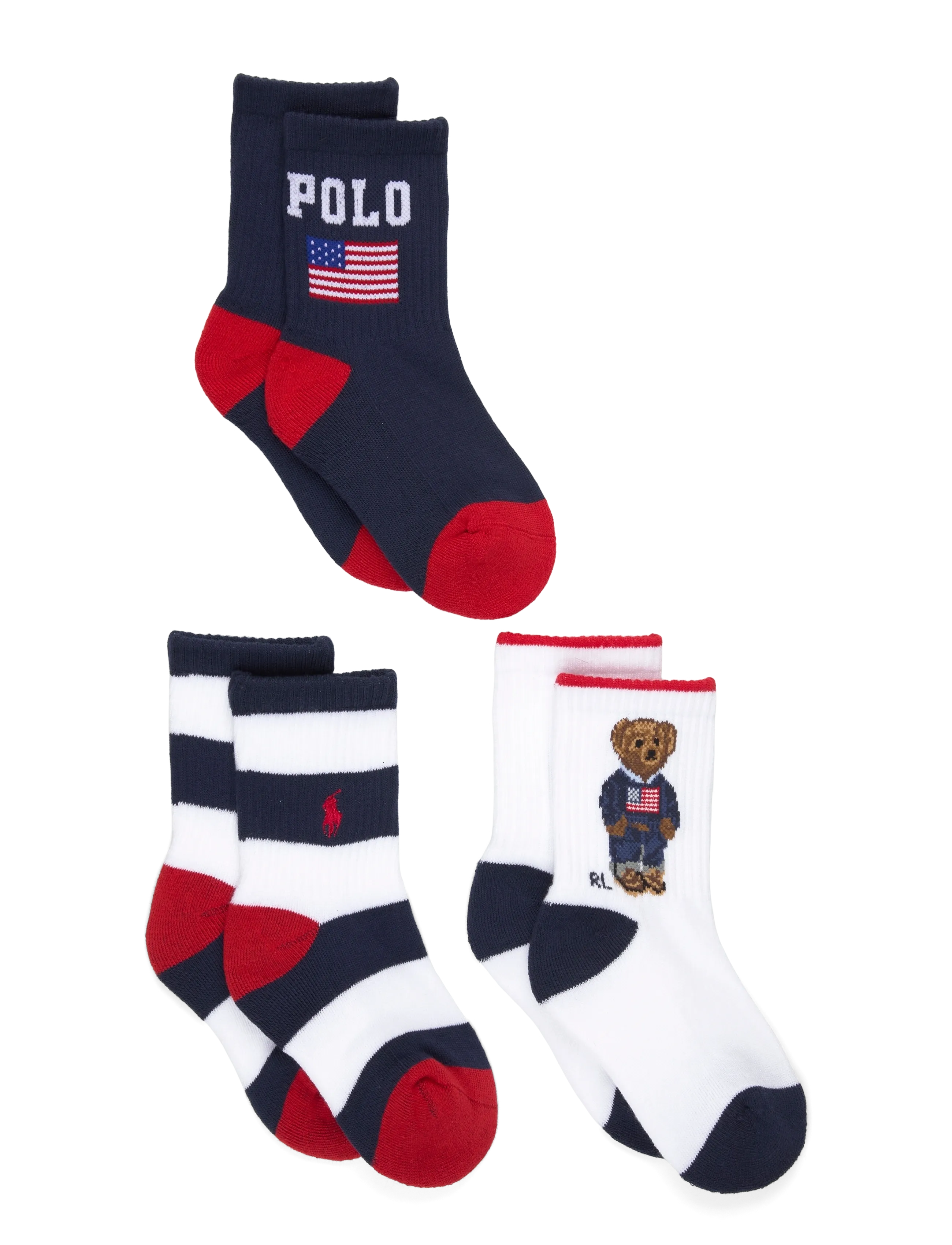 Ralph Lauren Kids REPREVE-AMERICANA BEAR 3PK - Strumpor - RED/NV/WHT,NV/RL / navy