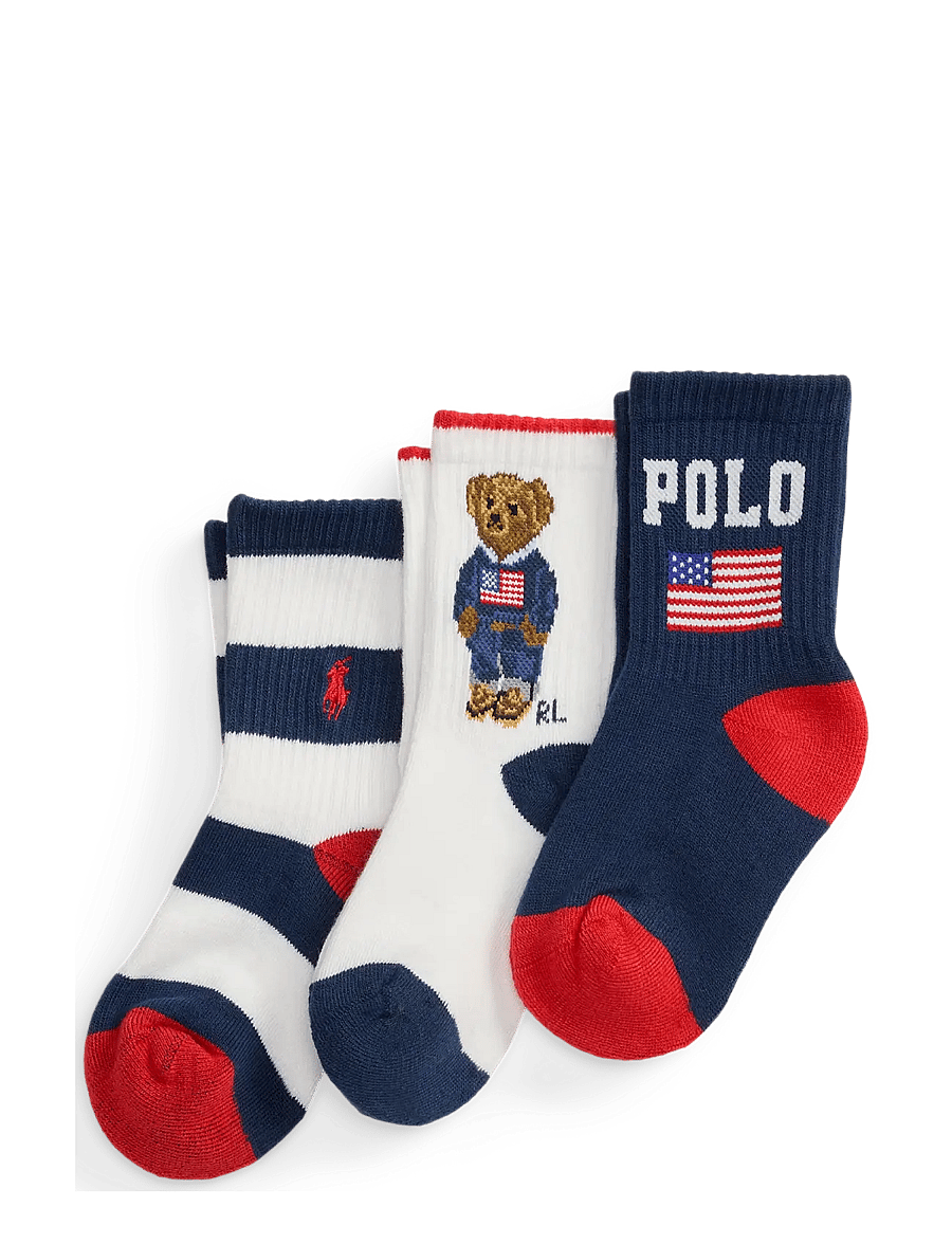 Ralph Lauren Kids - REPREVE-AMERICANA BEAR 3PK - strümpfe - red/nv/wht,nv/rl - 0