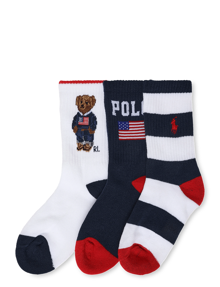 Ralph Lauren Kids - REPREVE-AMERICANA BEAR 3PK - strümpfe - red/nv/wht,nv/rl - 0