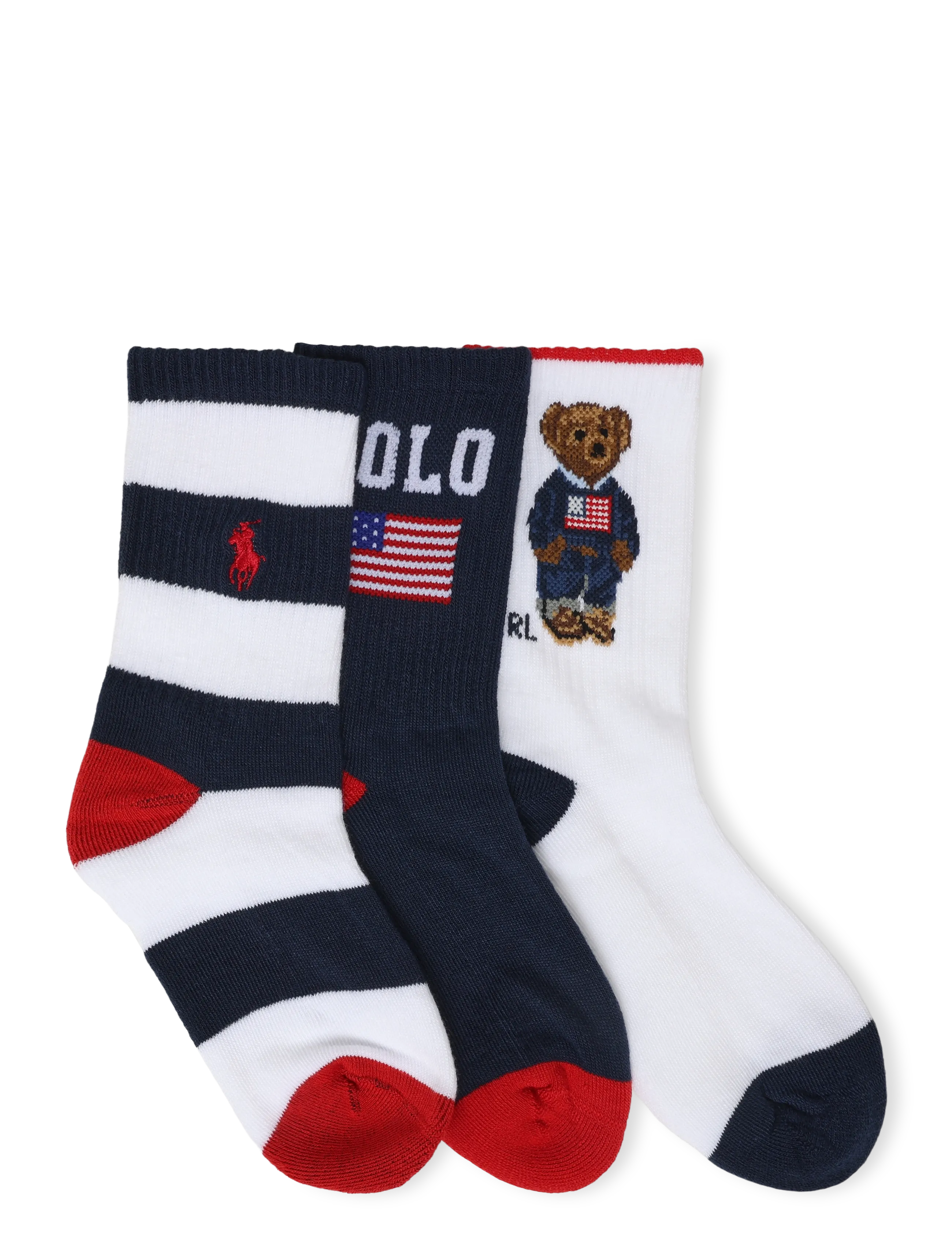Ralph Lauren Kids - REPREVE-AMERICANA BEAR 3PK - strümpfe - red/nv/wht,nv/rl - 1