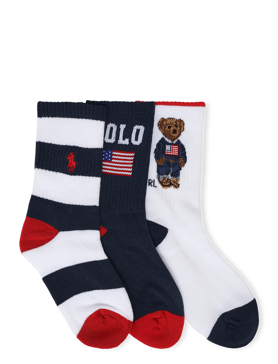 Ralph Lauren Kids - REPREVE-AMERICANA BEAR 3PK - strümpfe - red/nv/wht,nv/rl - 1