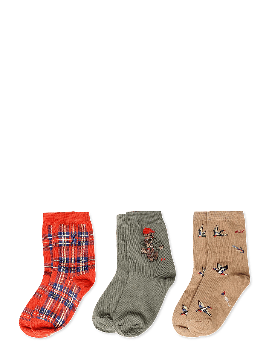 Ralph Lauren Kids - BCI COTTON-OUT B BR 3PK-CRW-3PK - strümpfe - olive/orange/tan - 1
