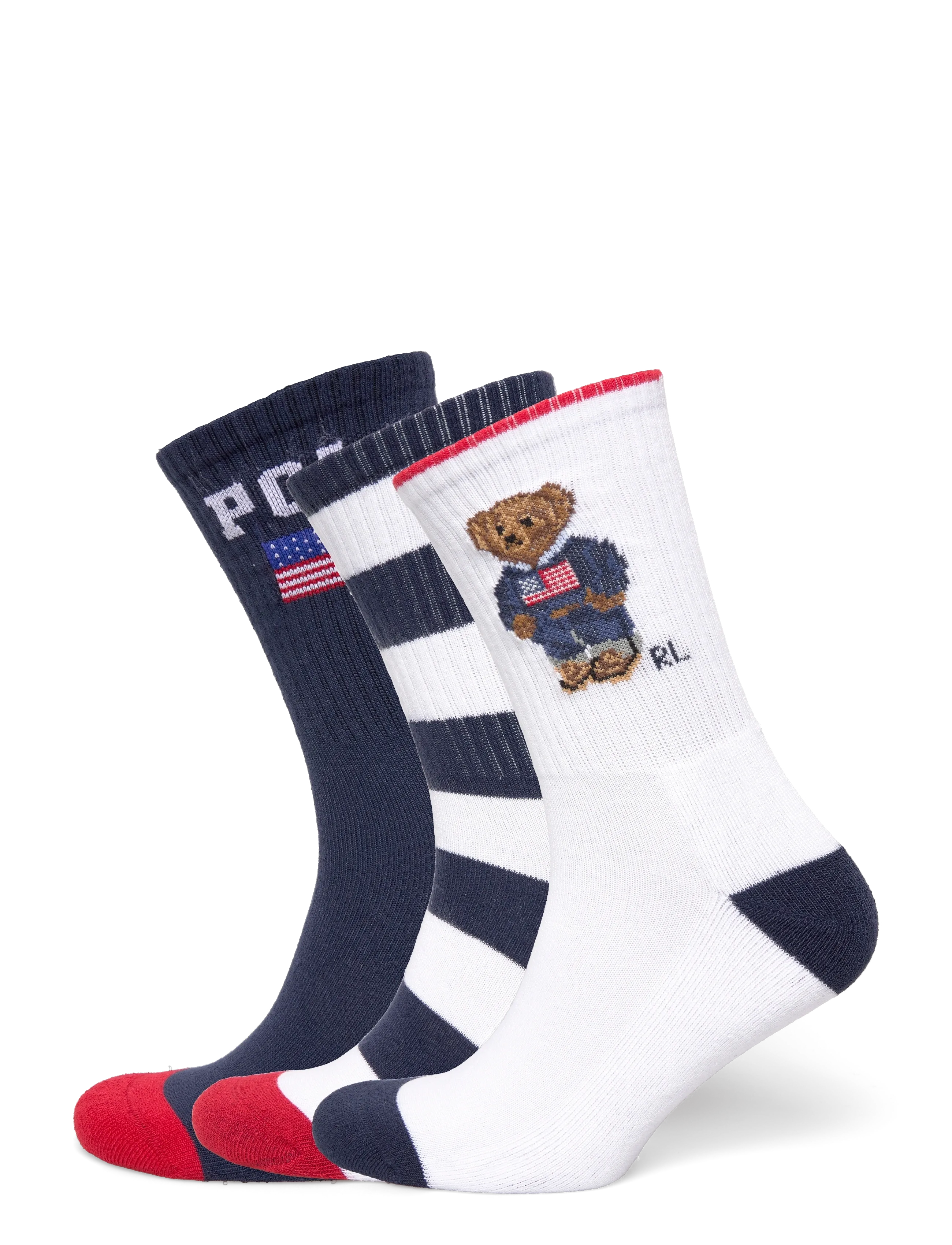 Ralph Lauren Kids Polo Bear Crew Sock 3-Pack - Polo Ralph Lauren - RED/NV/WHT,NV/RL / navy