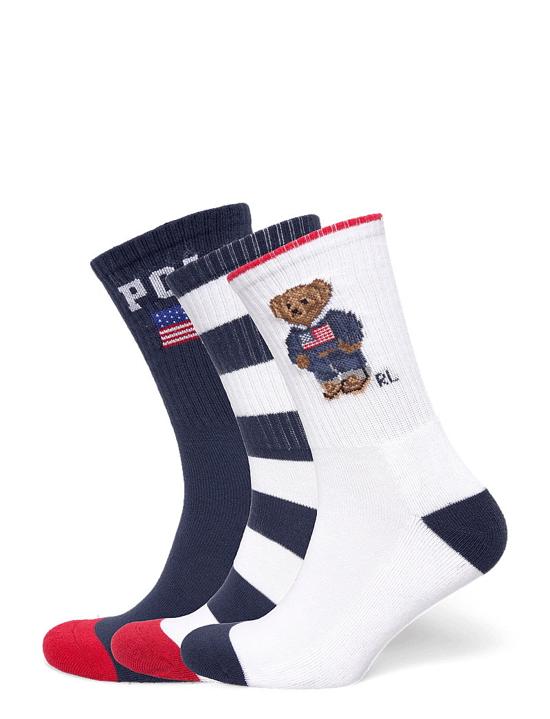 Ralph Lauren Kids - Polo Bear Crew Sock 3-Pack - strømper - red/nv/wht,nv/rl - 0