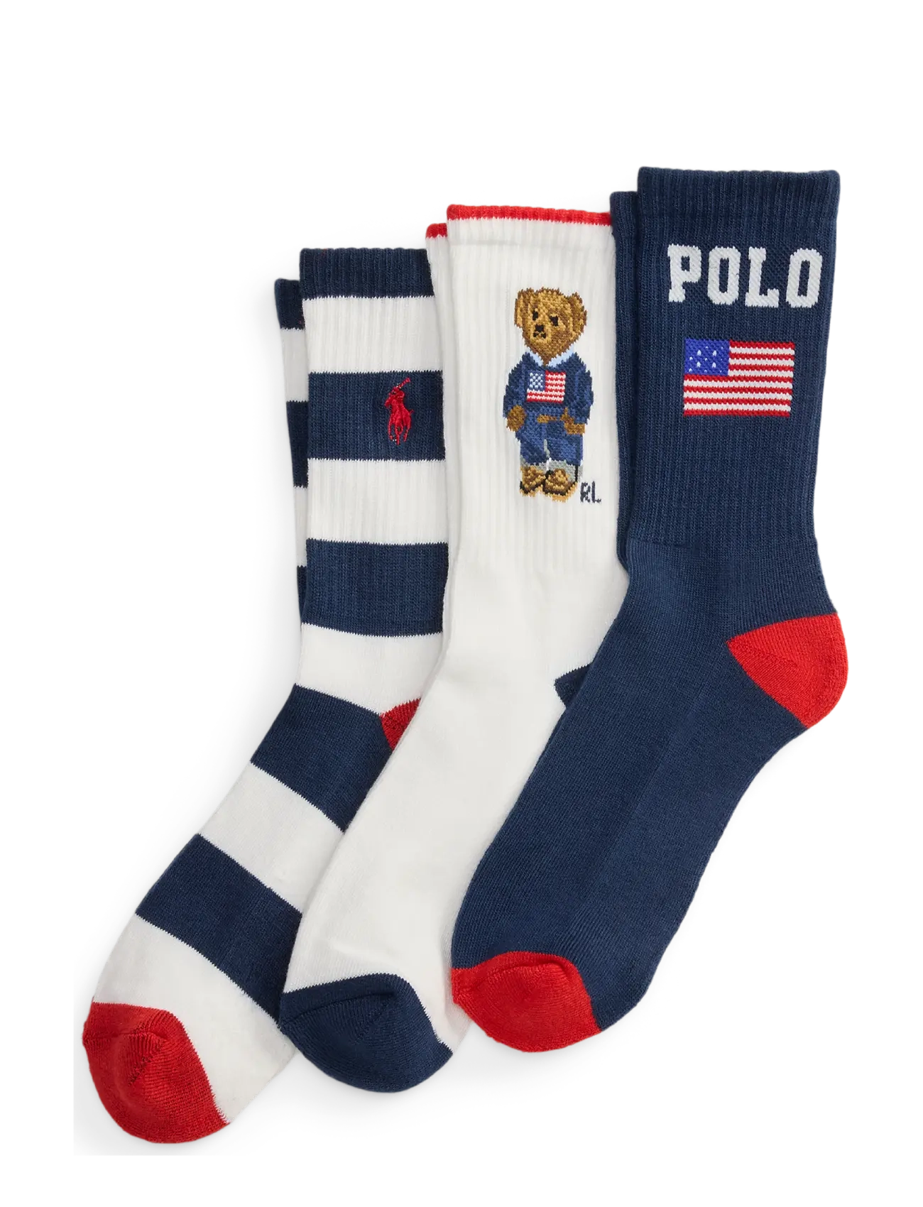 Ralph Lauren Kids REPREVE-AMERICANA BEAR 3PK - Teens 140-176 - RED/NV/WHT,NV/RL / navy