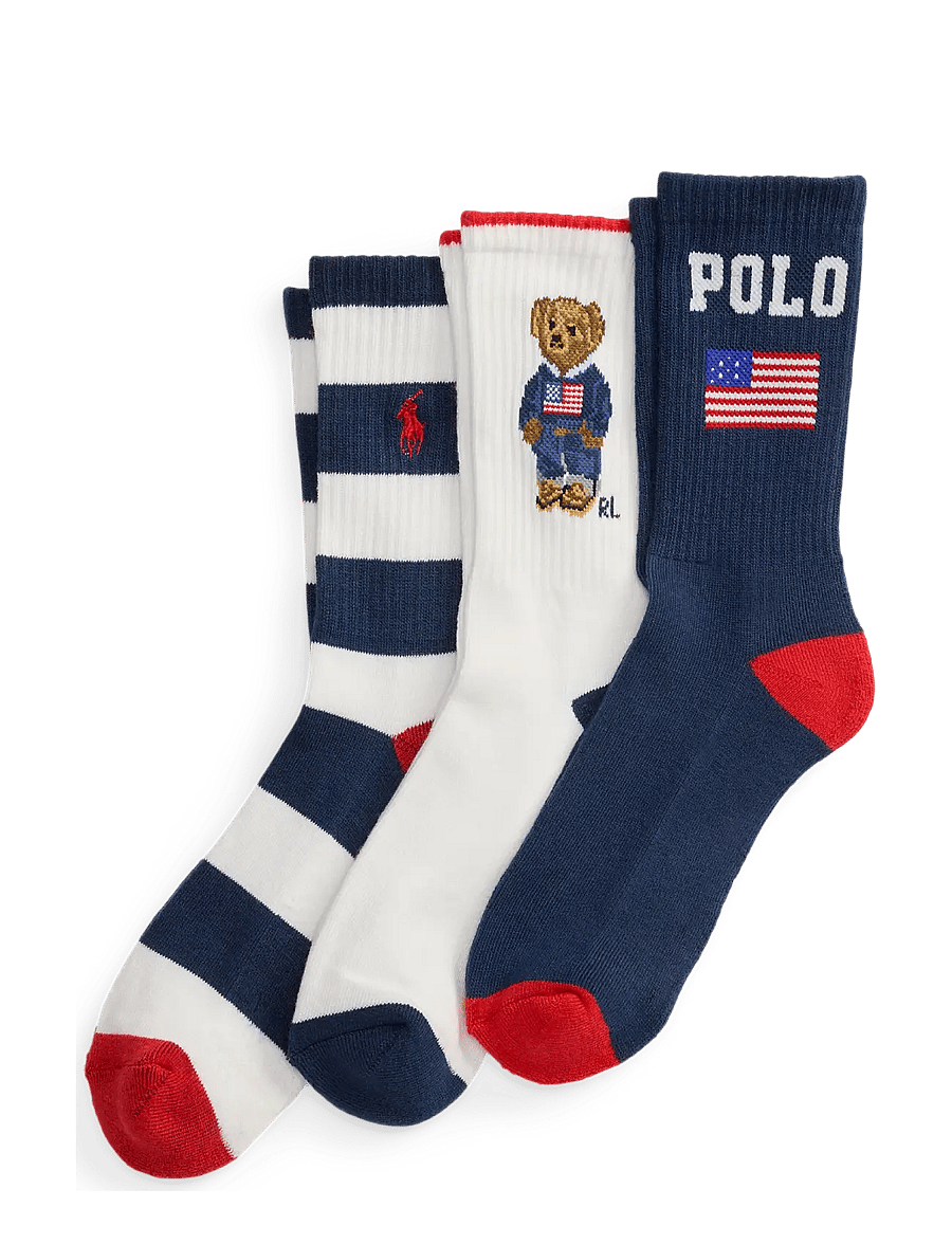 Ralph Lauren Kids - REPREVE-AMERICANA BEAR 3PK - strümpfe - red/nv/wht,nv/rl - 0