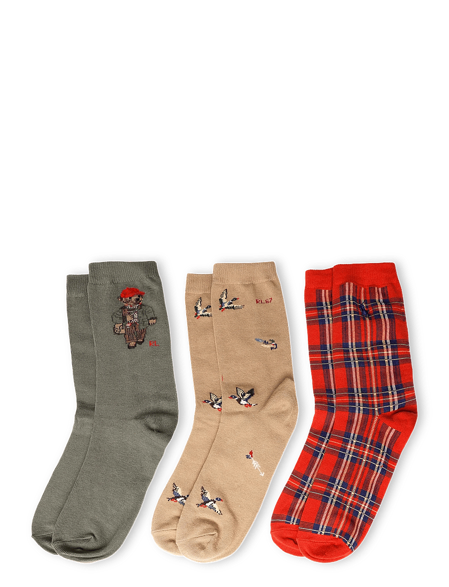Ralph Lauren Kids - BCI COTTON-OUT B BR 3PK-CRW-3PK - strümpfe - olive/orange/tan - 1