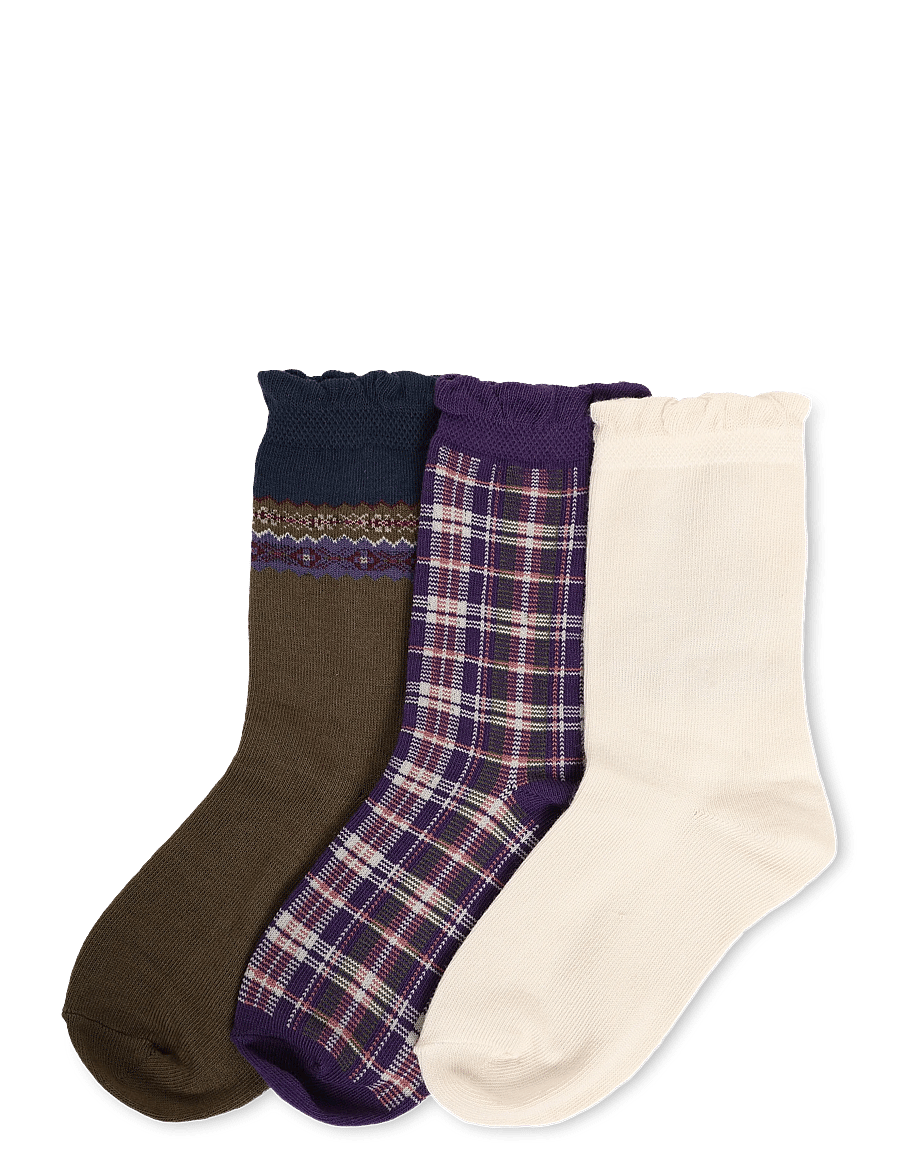 Ralph Lauren Kids - BCI COTTON-WALKING DOG BEAR 3PK - strümpfe - ivory/purple/olive - 0