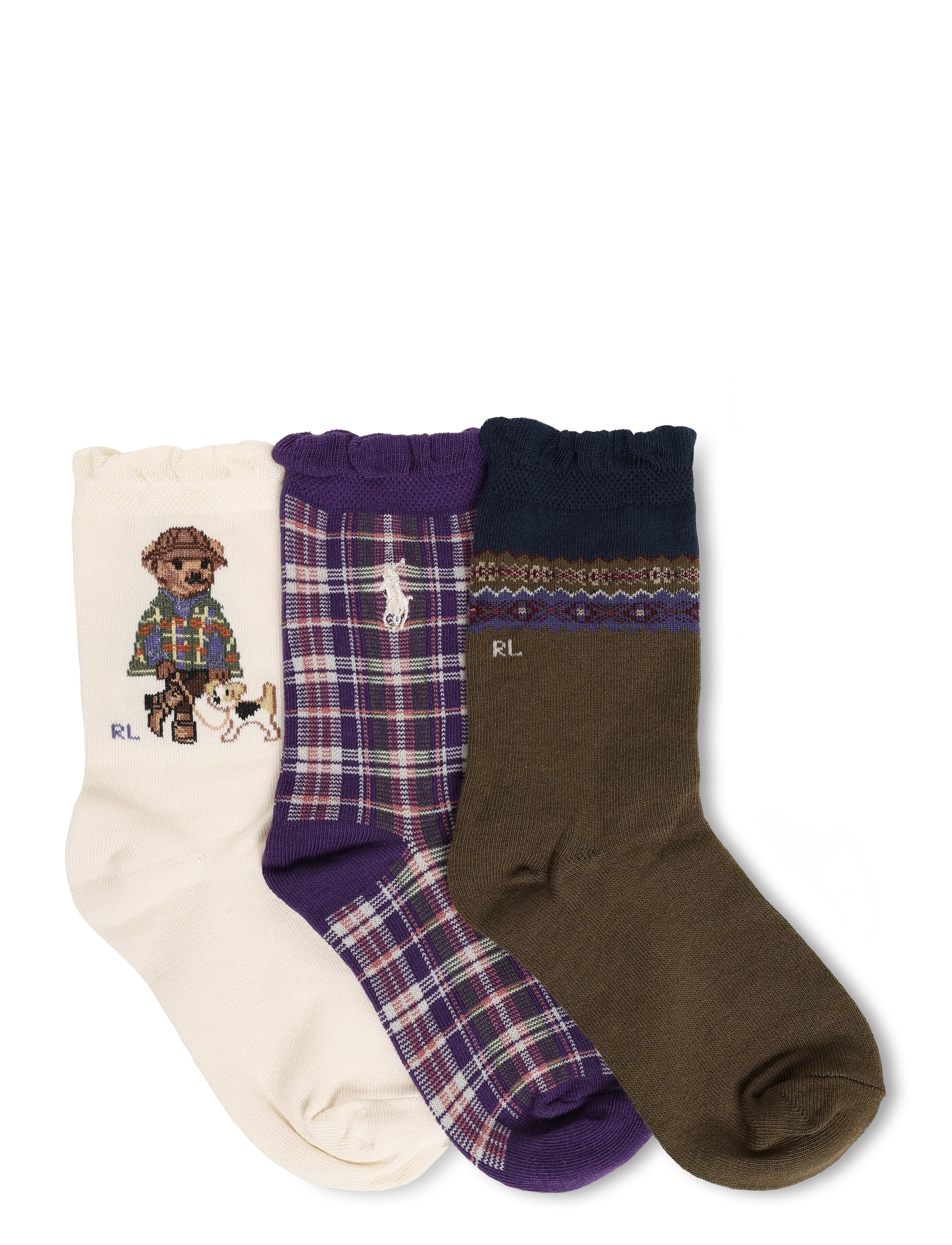 Ralph Lauren Kids - BCI COTTON-WALKING DOG BEAR 3PK - ivory/purple/olive - 1