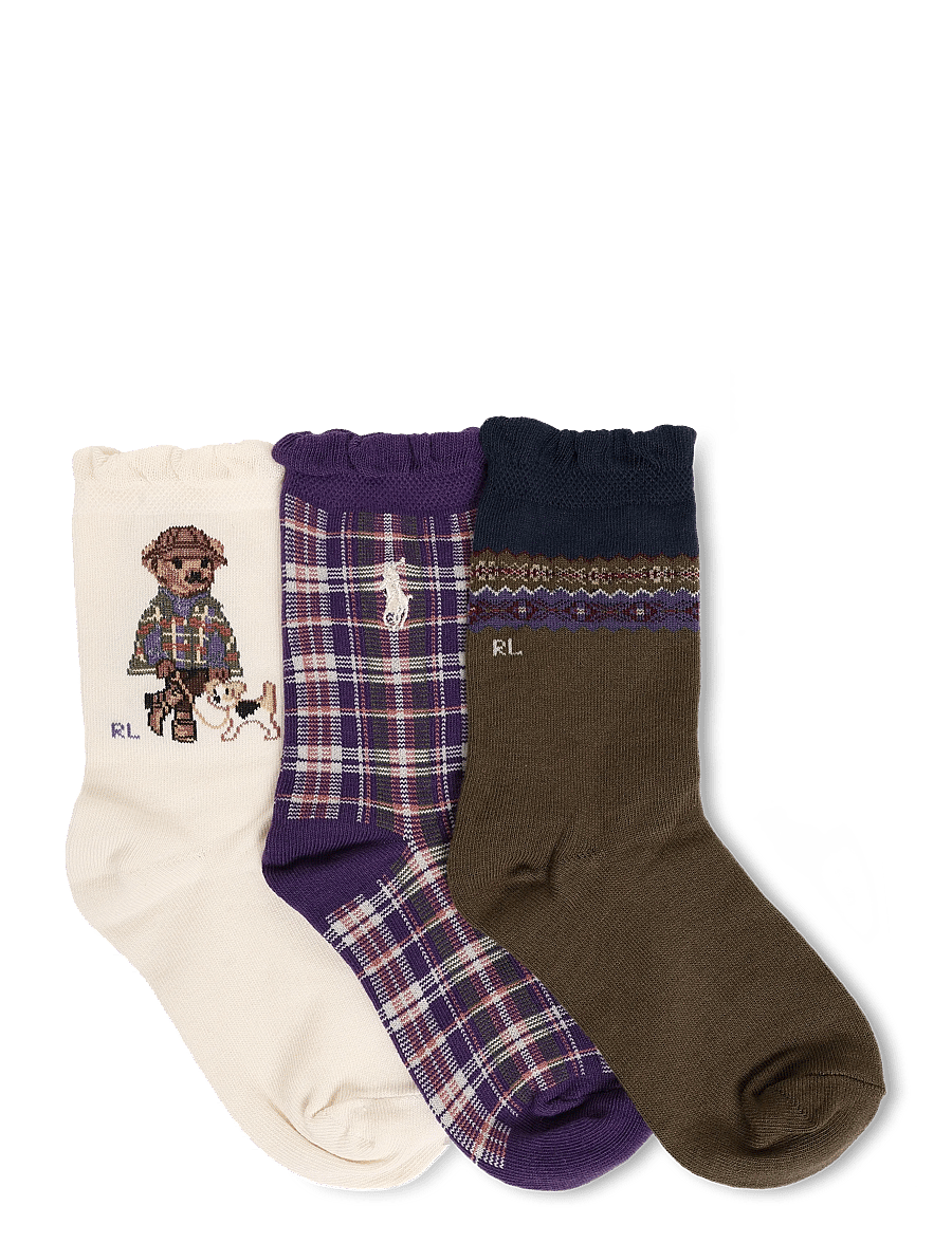 Ralph Lauren Kids - BCI COTTON-WALKING DOG BEAR 3PK - strümpfe - ivory/purple/olive - 1