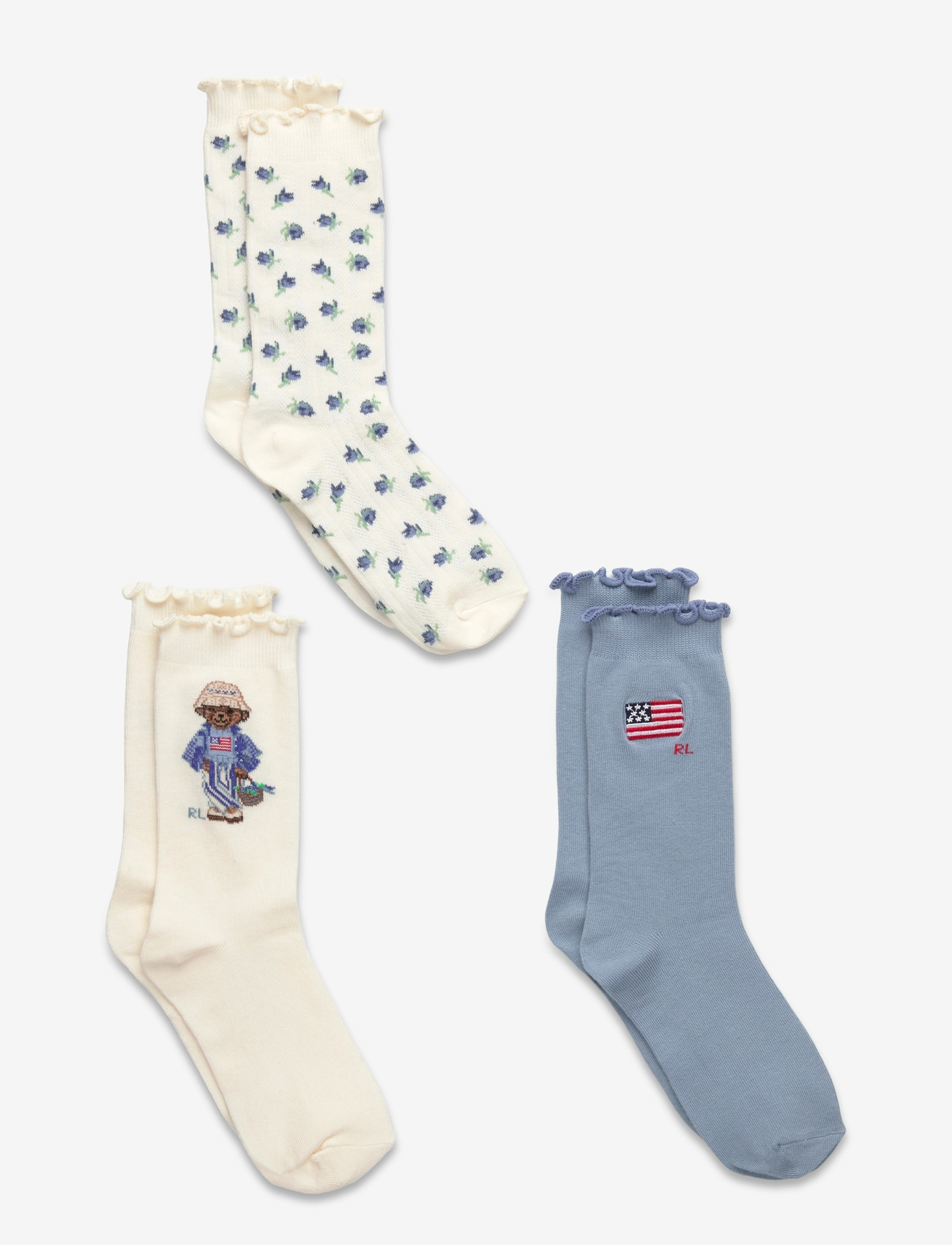Ralph Lauren Kids - BCI COTTON-GRL BLBRR BR-AKL-3PK - strømper - ivory/denim/blue - 0