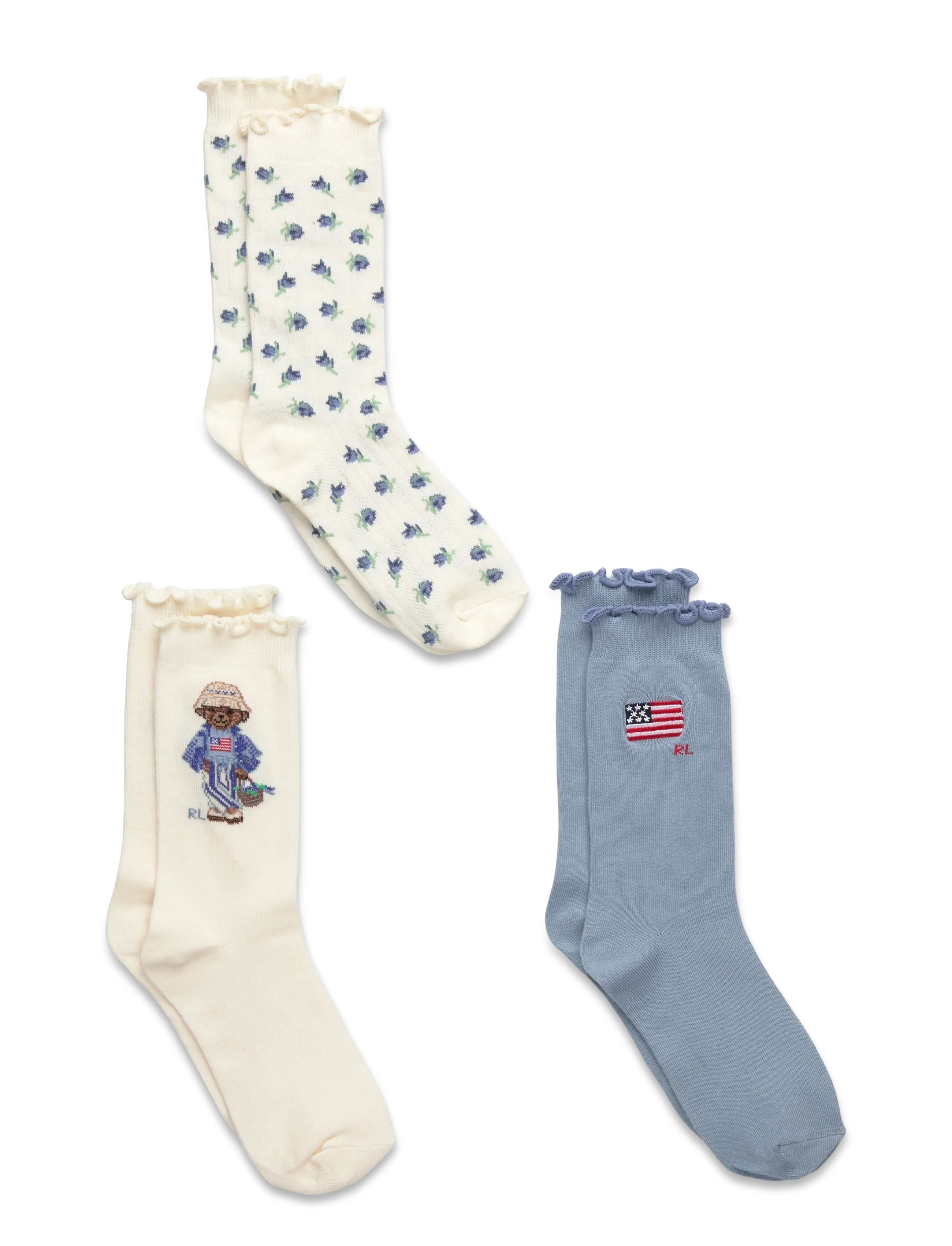 Ralph Lauren Kids BCI COTTON-GRL BLBRR BR-AKL-3PK - 4 for 3 - IVORY/DENIM/BLUE / cream