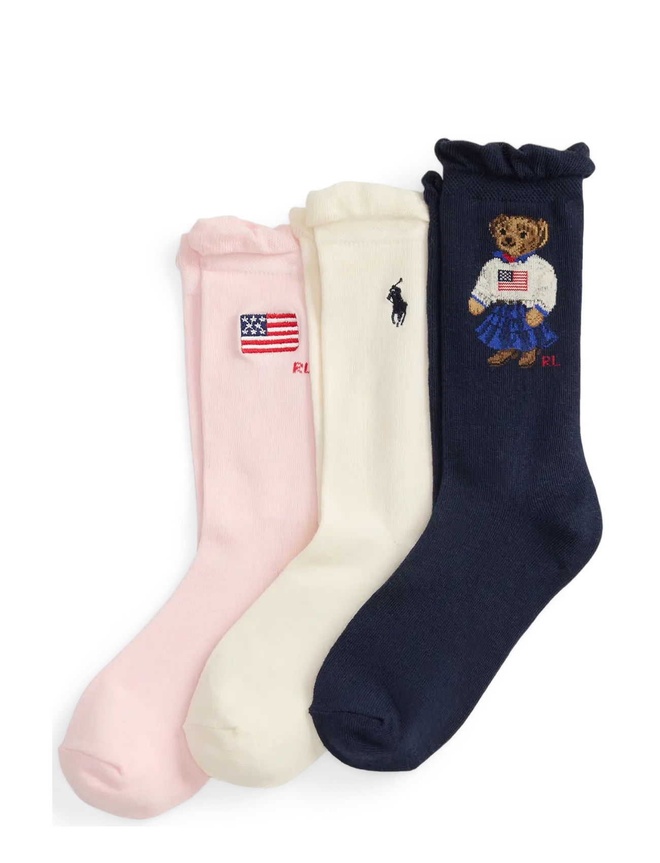 Ralph Lauren Kids Polo Bear Crew Sock 3-Pack, 38-42, Pink, Sokker & Strømpebukser > Sokker, Børn