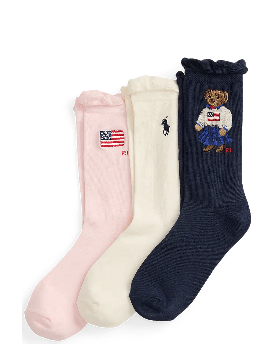 Ralph Lauren Kids - Polo Bear Crew Sock 3-Pack - strumpor - navy/ivory/blue - 0