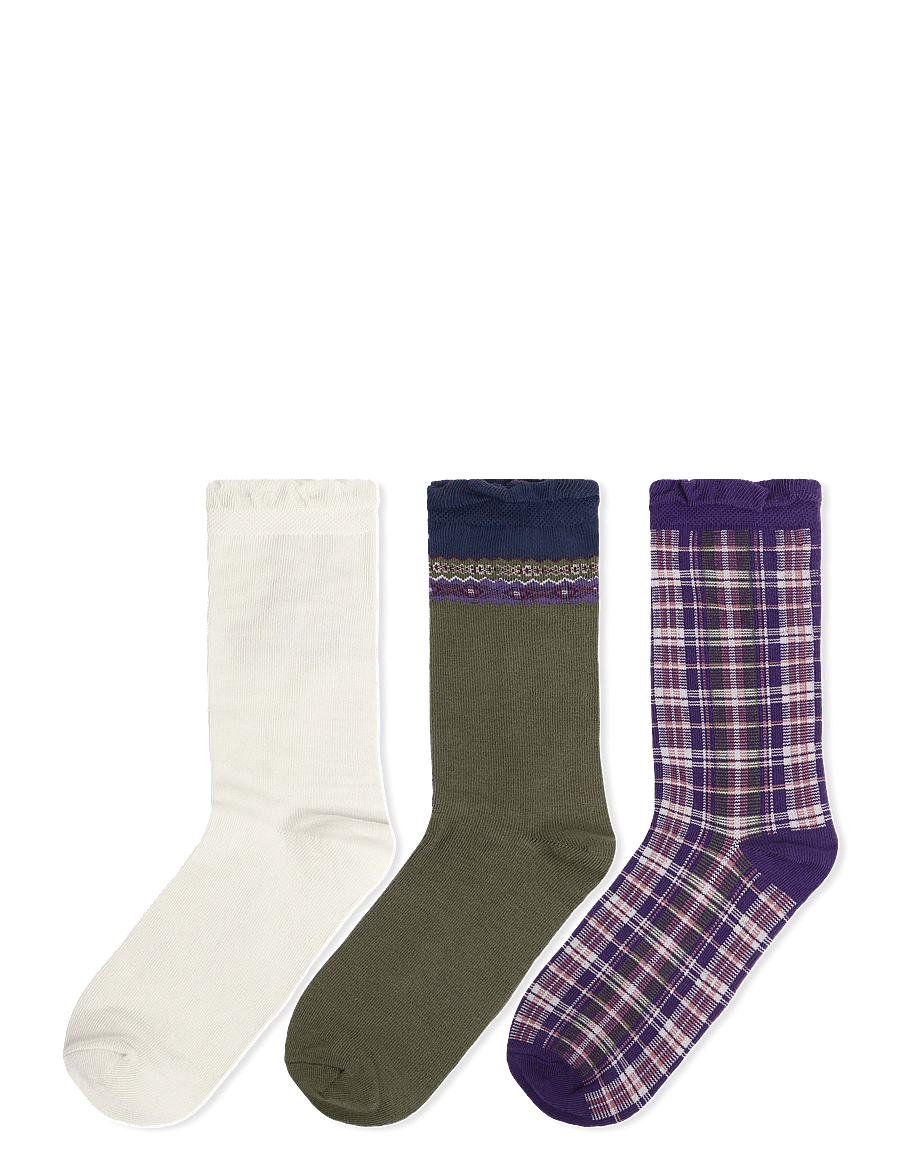 Ralph Lauren Kids - BCI COTTON-WALKING DOG BEAR 3PK - strümpfe - ivory/purple/olive - 0