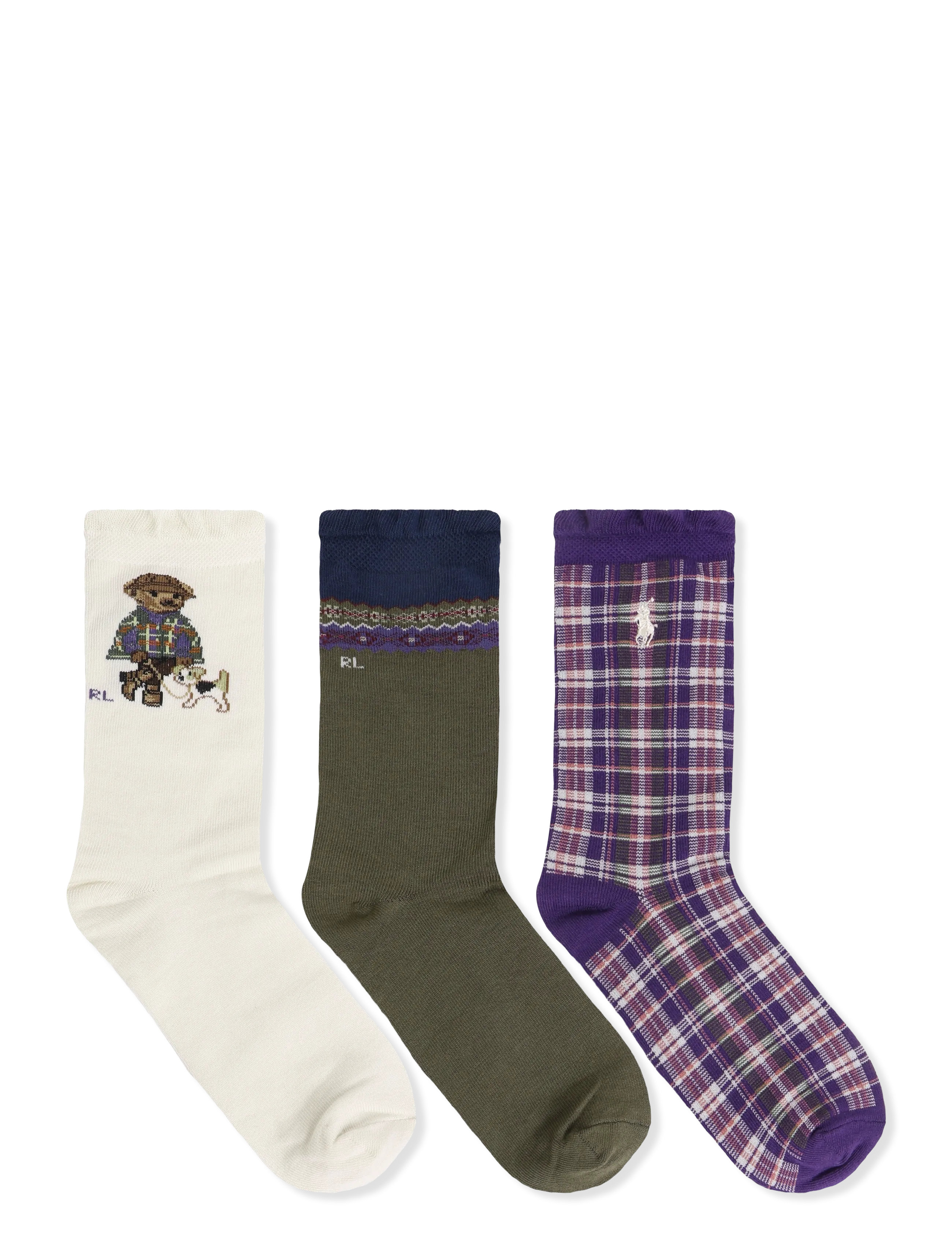 Ralph Lauren Kids - BCI COTTON-WALKING DOG BEAR 3PK - ivory/purple/olive - 1