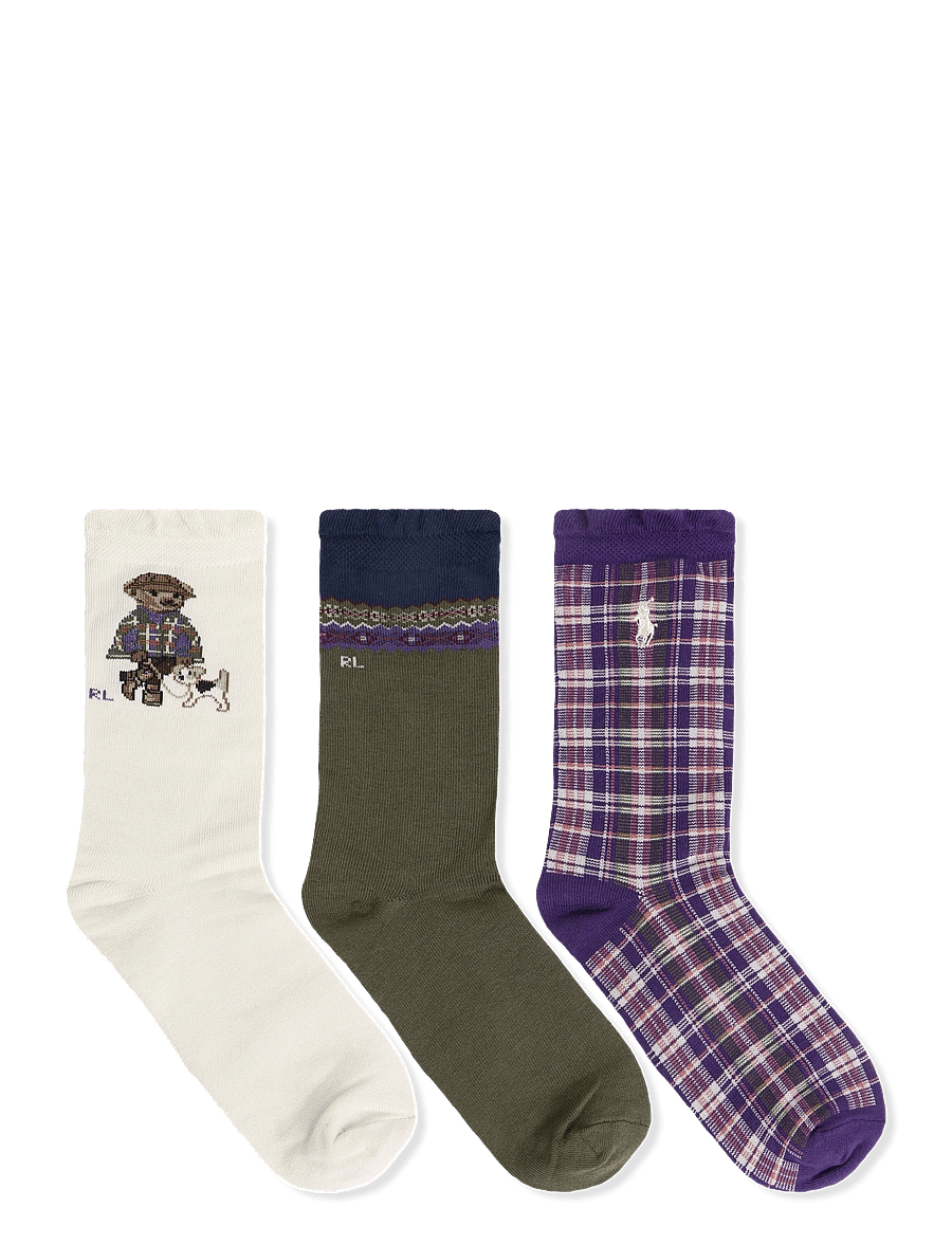 Ralph Lauren Kids - BCI COTTON-WALKING DOG BEAR 3PK - strümpfe - ivory/purple/olive - 1