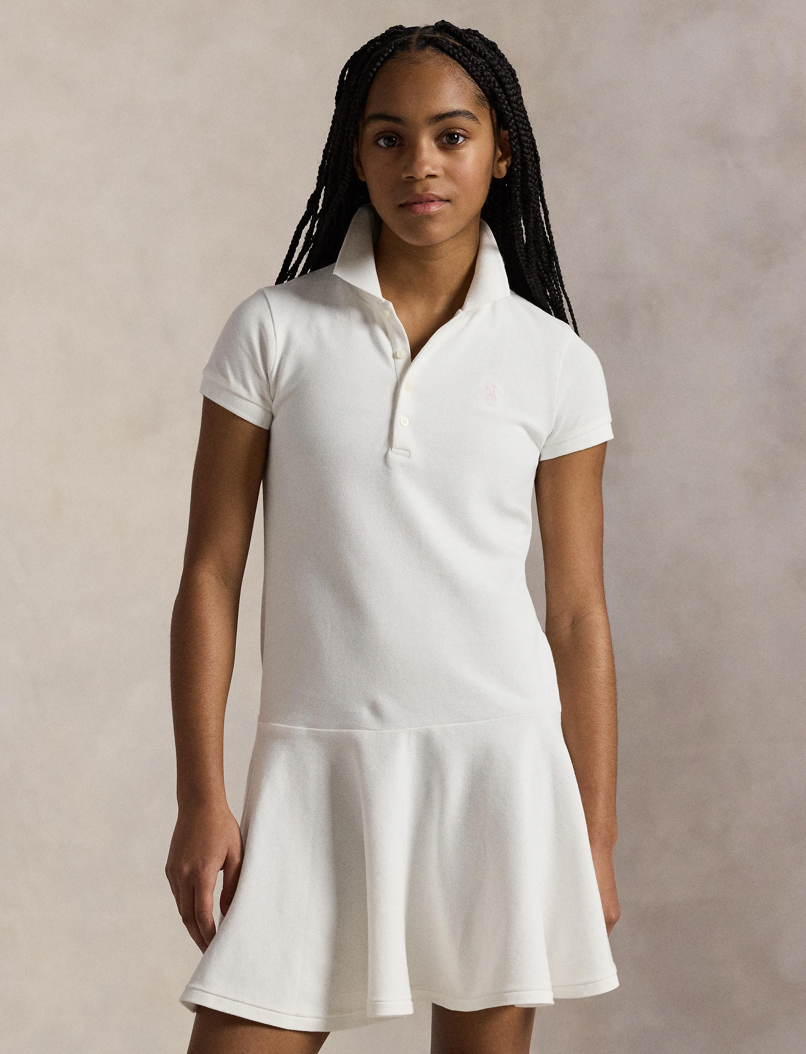 Ralph Lauren Kids Stretch Mesh Polo Dress - Kjoler & Nederdele - WHITE / white