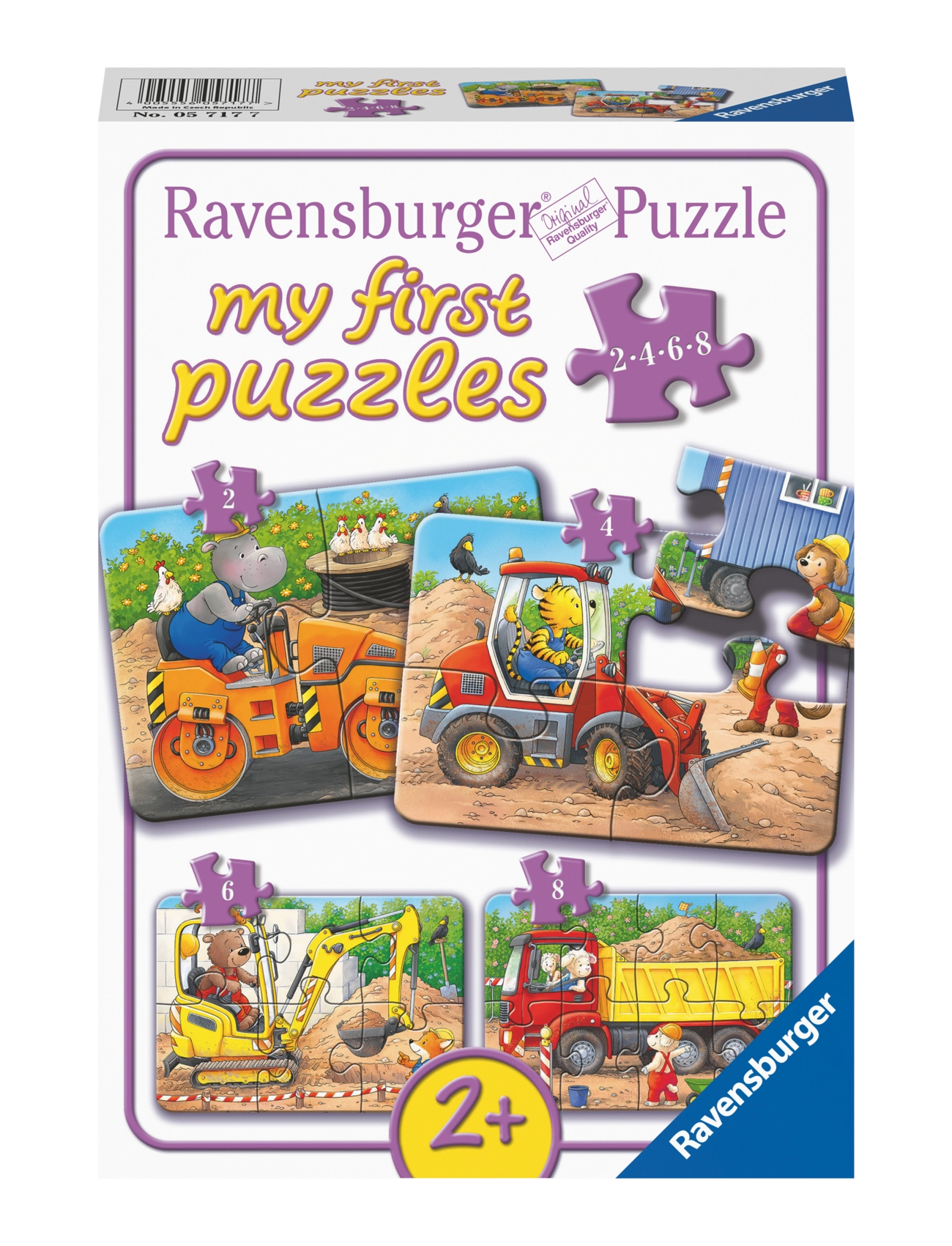 Ravensburger Construction Site Animals 2/4/6/8P, One Size, Multi/patterned, Puslespil > Klassiske Puslespil, Børn