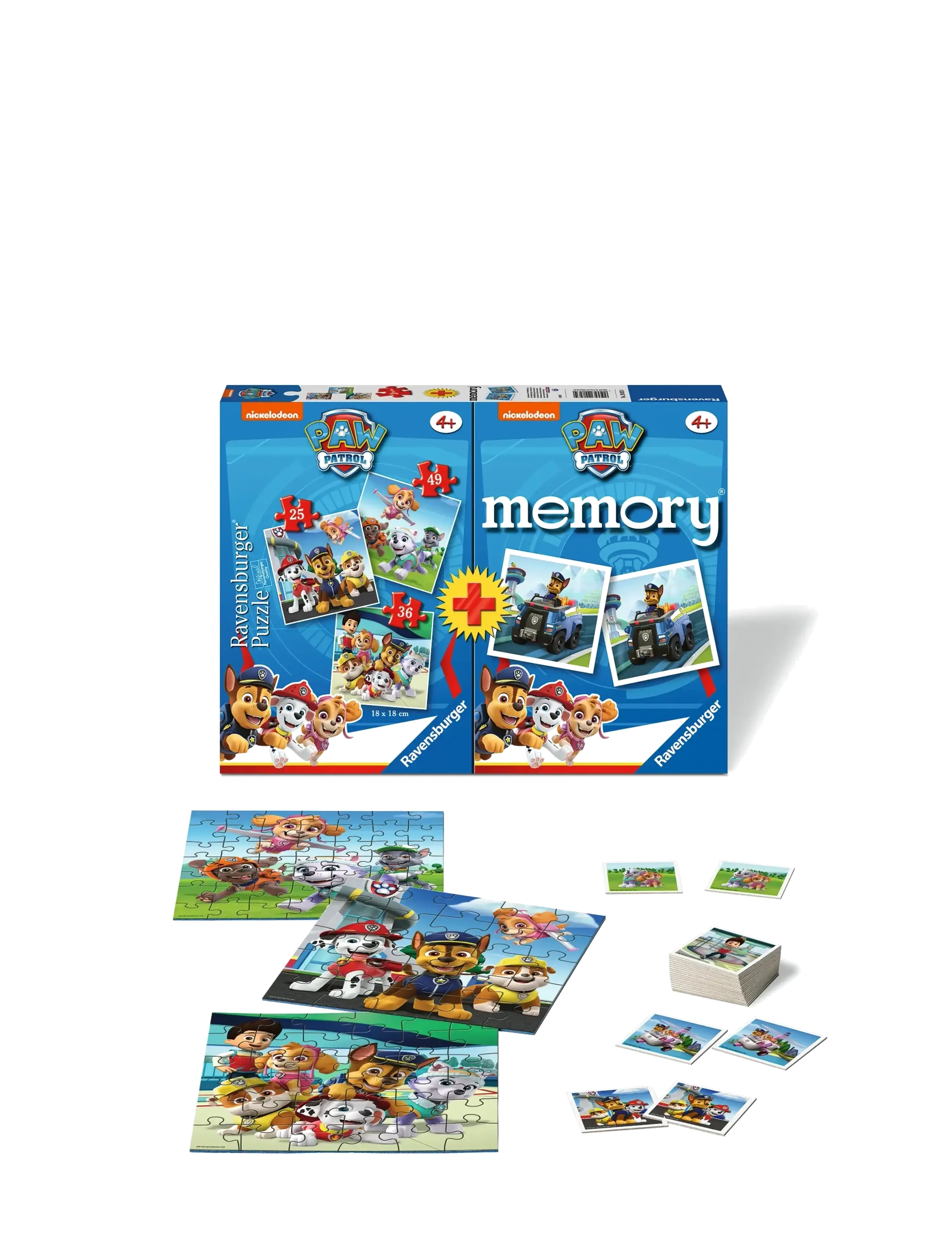 Ravensburger Paw Patrol 3 Puzzle+Memory , Børn, Memory, Multi/mønstret, Str: ONE SIZE