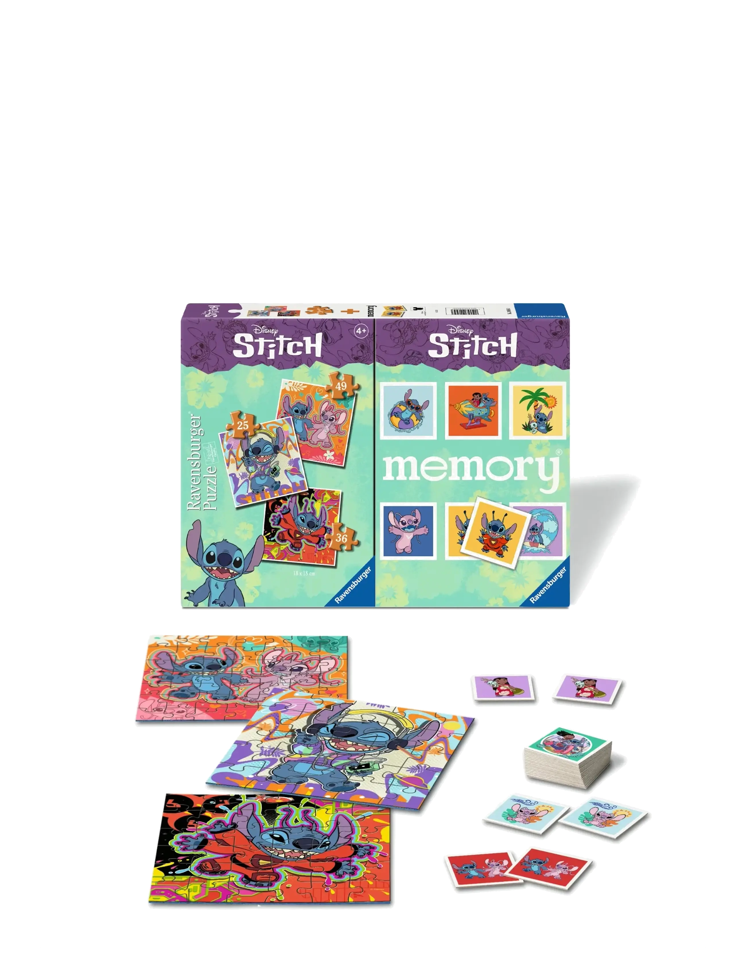 Ravensburger Disney Stitch 3 Puzzle+Memory , Memory, Blå, Str: ONE SIZE