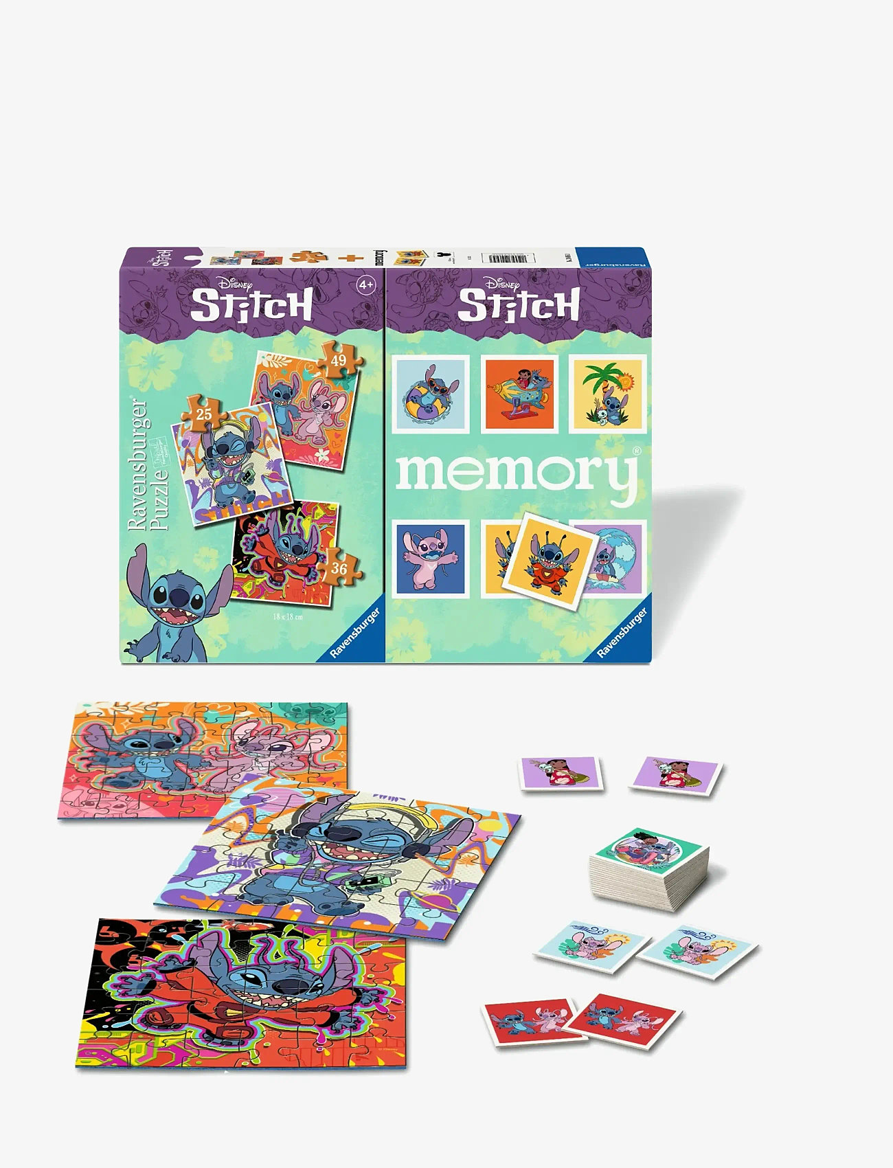 Ravensburger - Disney Stitch 3 Puzzle+memory ® - memo - multi coloured - 0