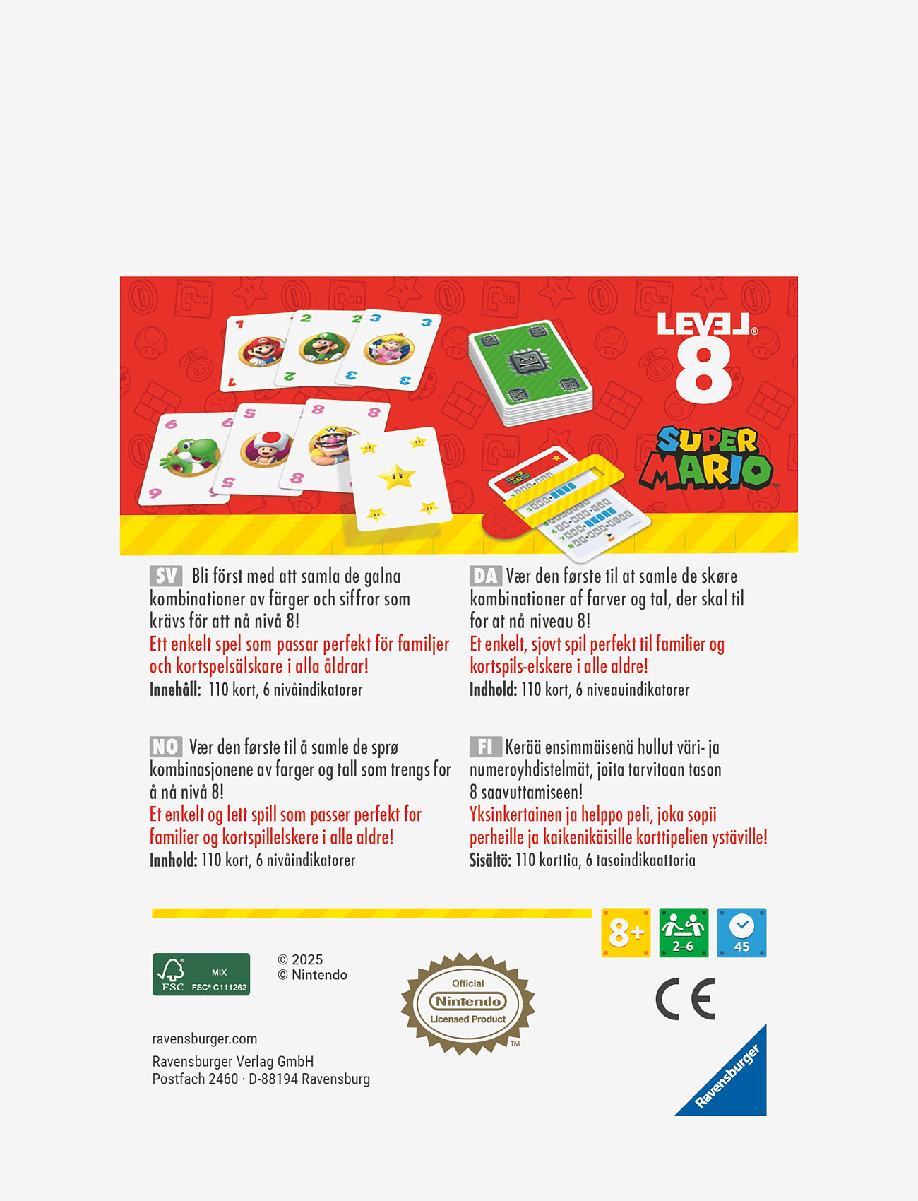 Ravensburger - Super Mario Level 8 SV/NO/DA/FI - kortspil - multi coloured - 2