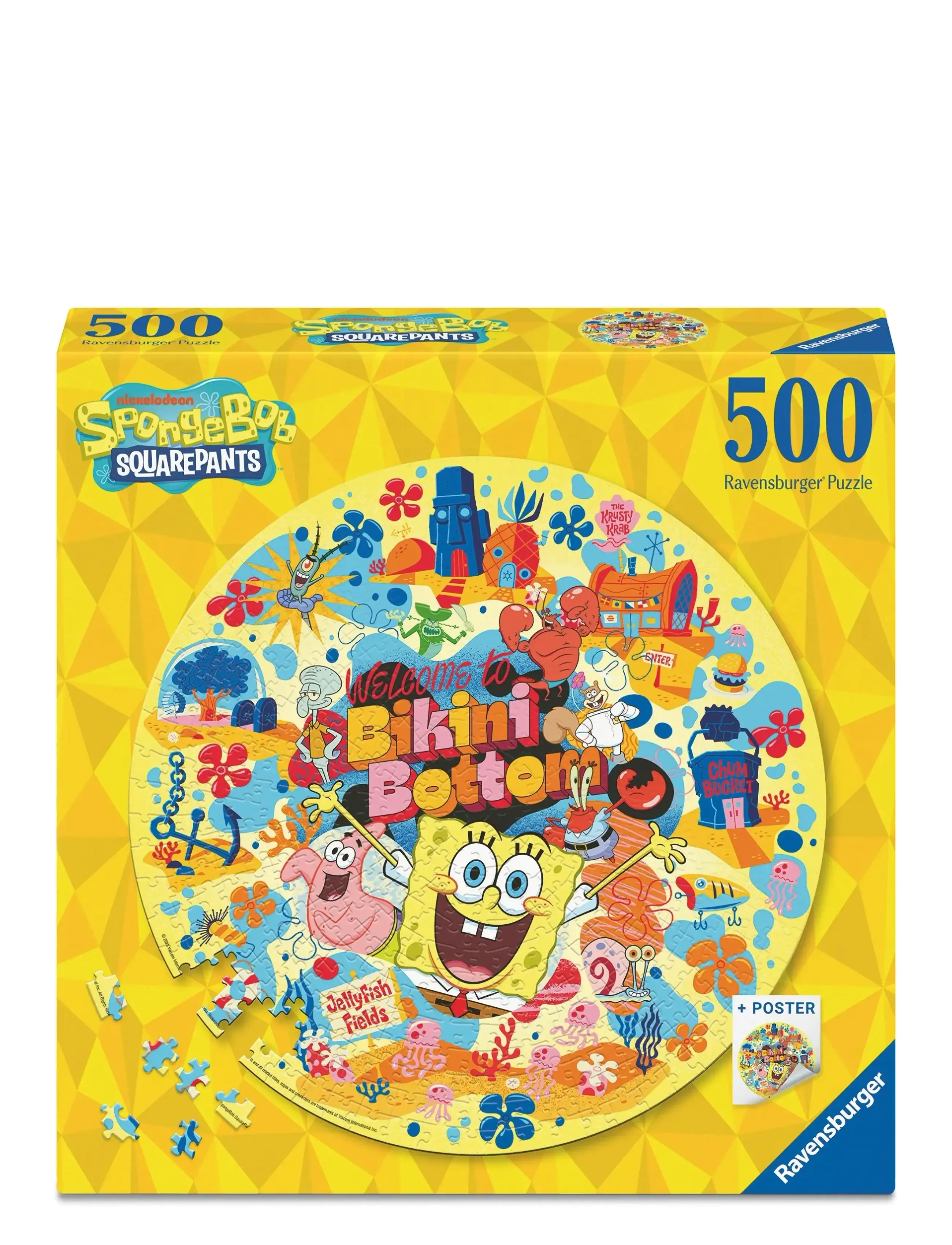Ravensburger Sponge Bob 500P Round, One Size, Yellow, Puslespil > Klassiske Puslespil, Børn