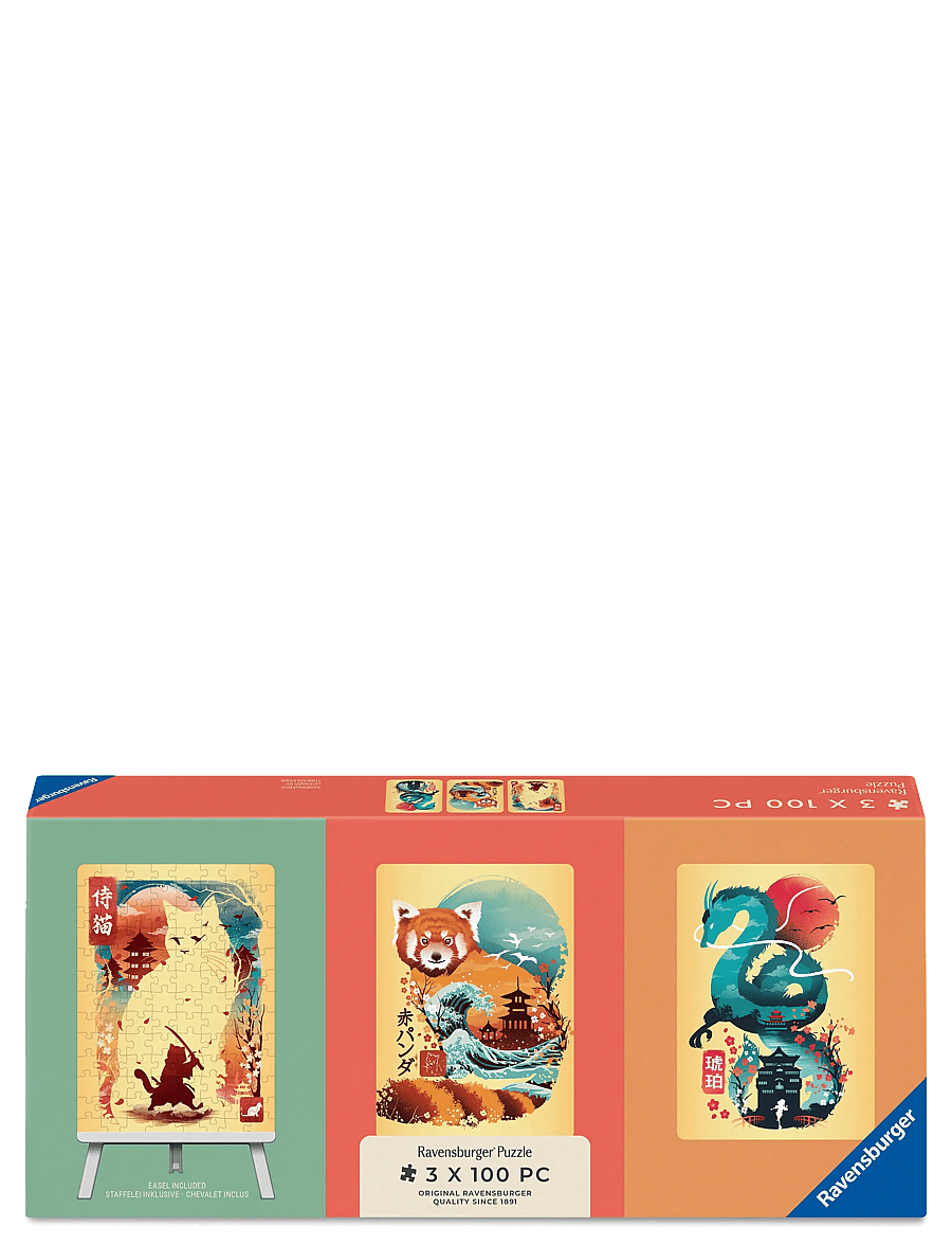 Ravensburger - Ukiyo-E Cat Warrior, Red Panda & Drag 3x100p - klassiska pussel - multi coloured - 0