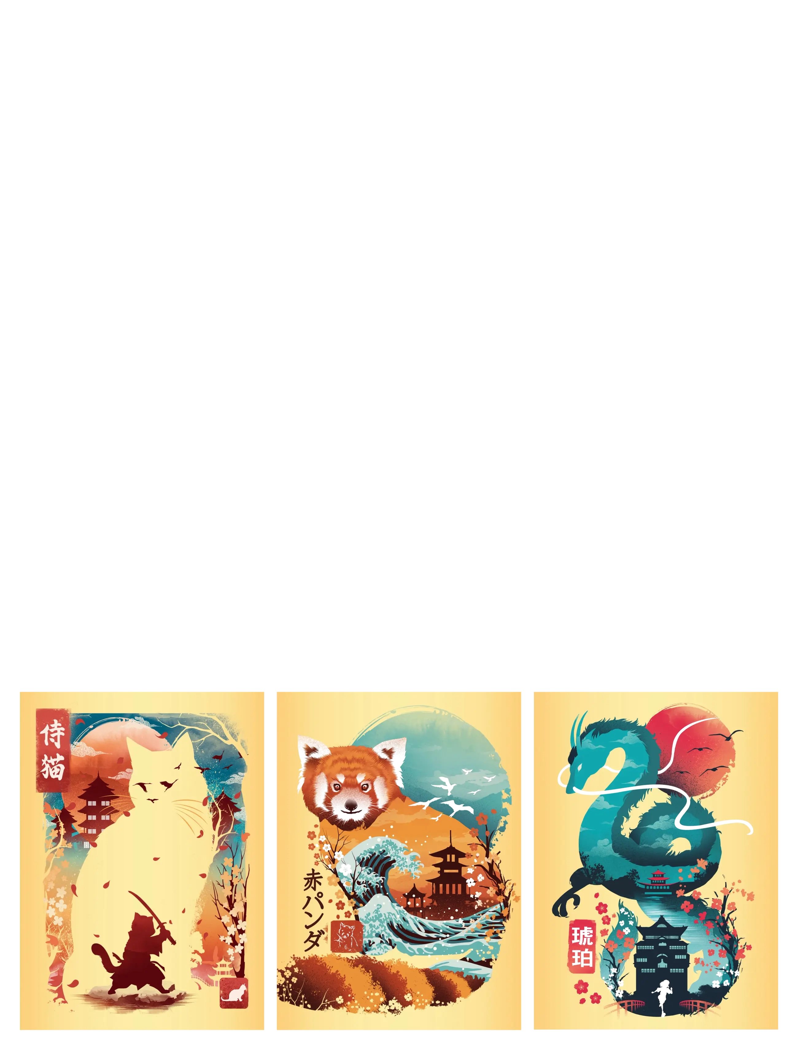 Ravensburger - Ukiyo-E Cat Warrior, Red Panda & Drag 3x100p - klassiske puslespil - multi coloured - 1