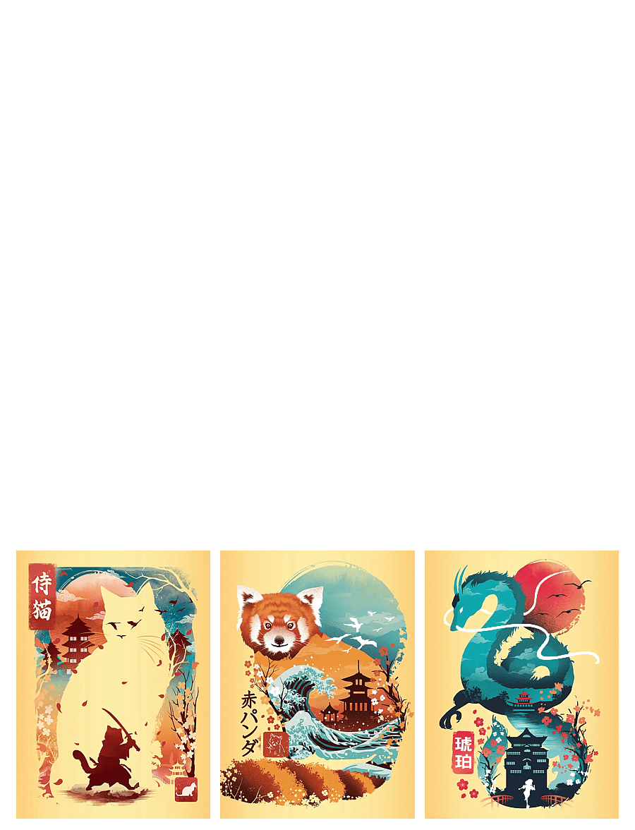 Ravensburger - Ukiyo-E Cat Warrior, Red Panda & Drag 3x100p - klassiska pussel - multi coloured - 1