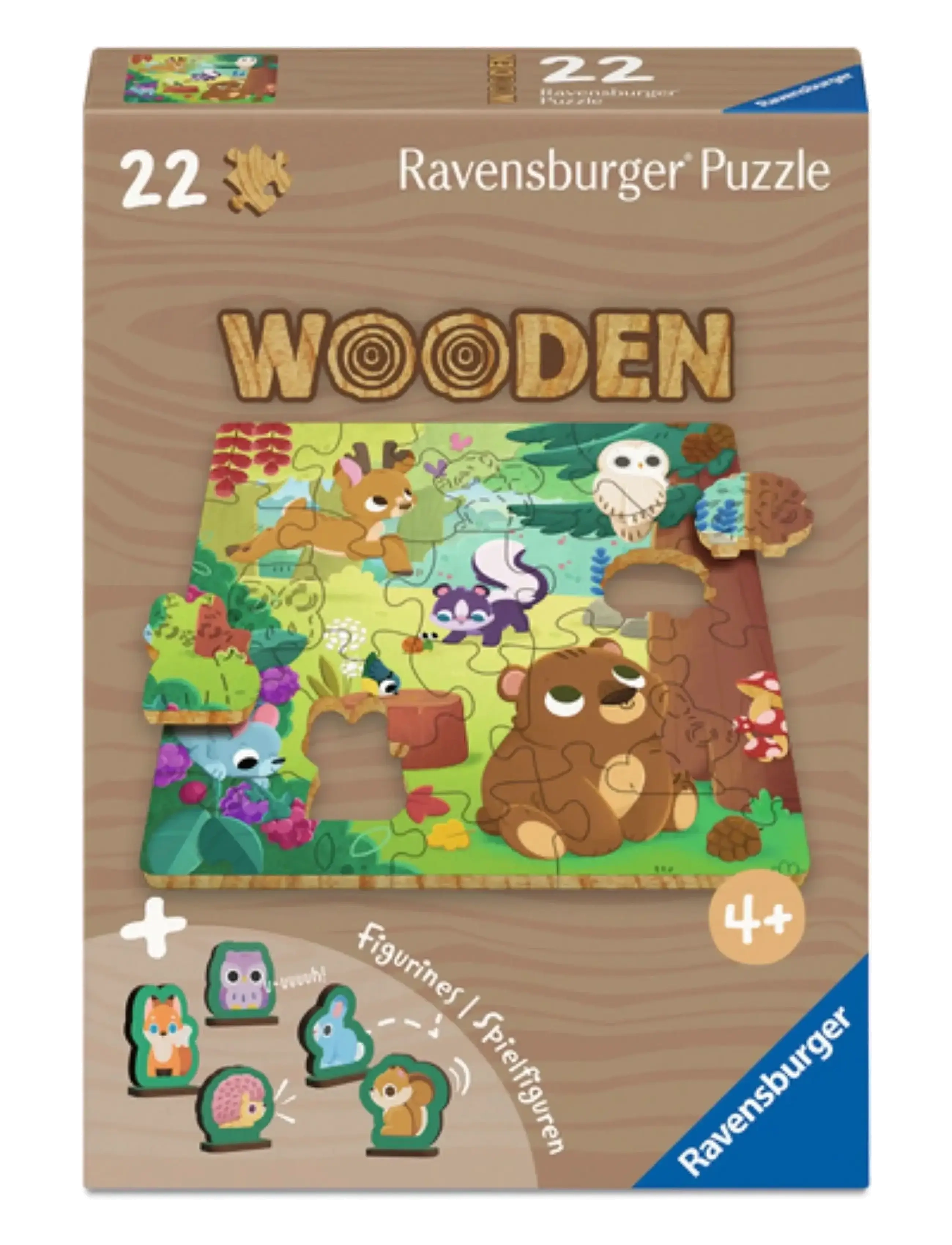 Ravensburger Wooden Forest Animals 22P, Wooden Puslespil, Multi/mønstret, Str: ONE SIZE